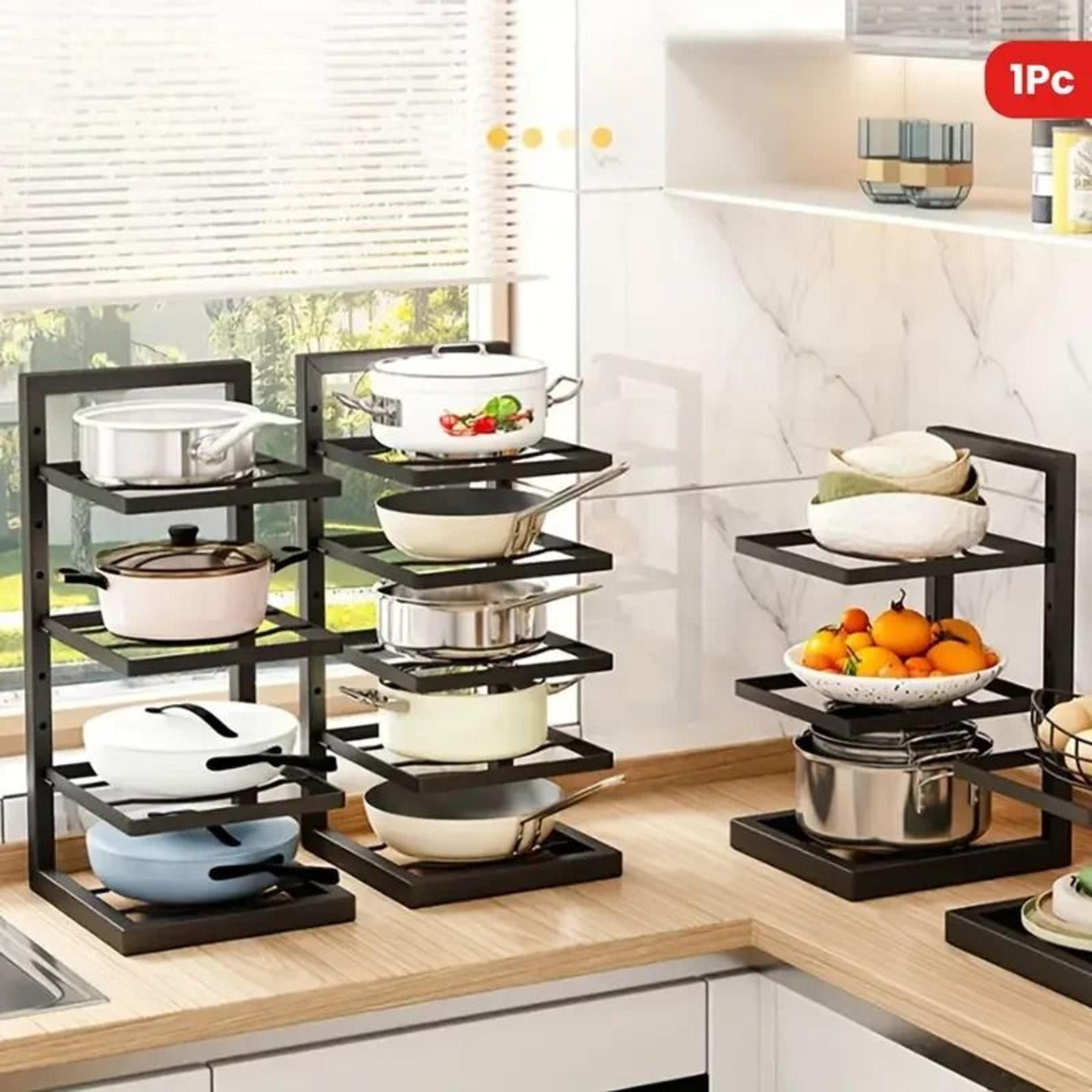HeightAdjustable Pot  Pan Storage Rack  HeavyDuty 34 Layer Stainless Steel Cabinet Organizer 1