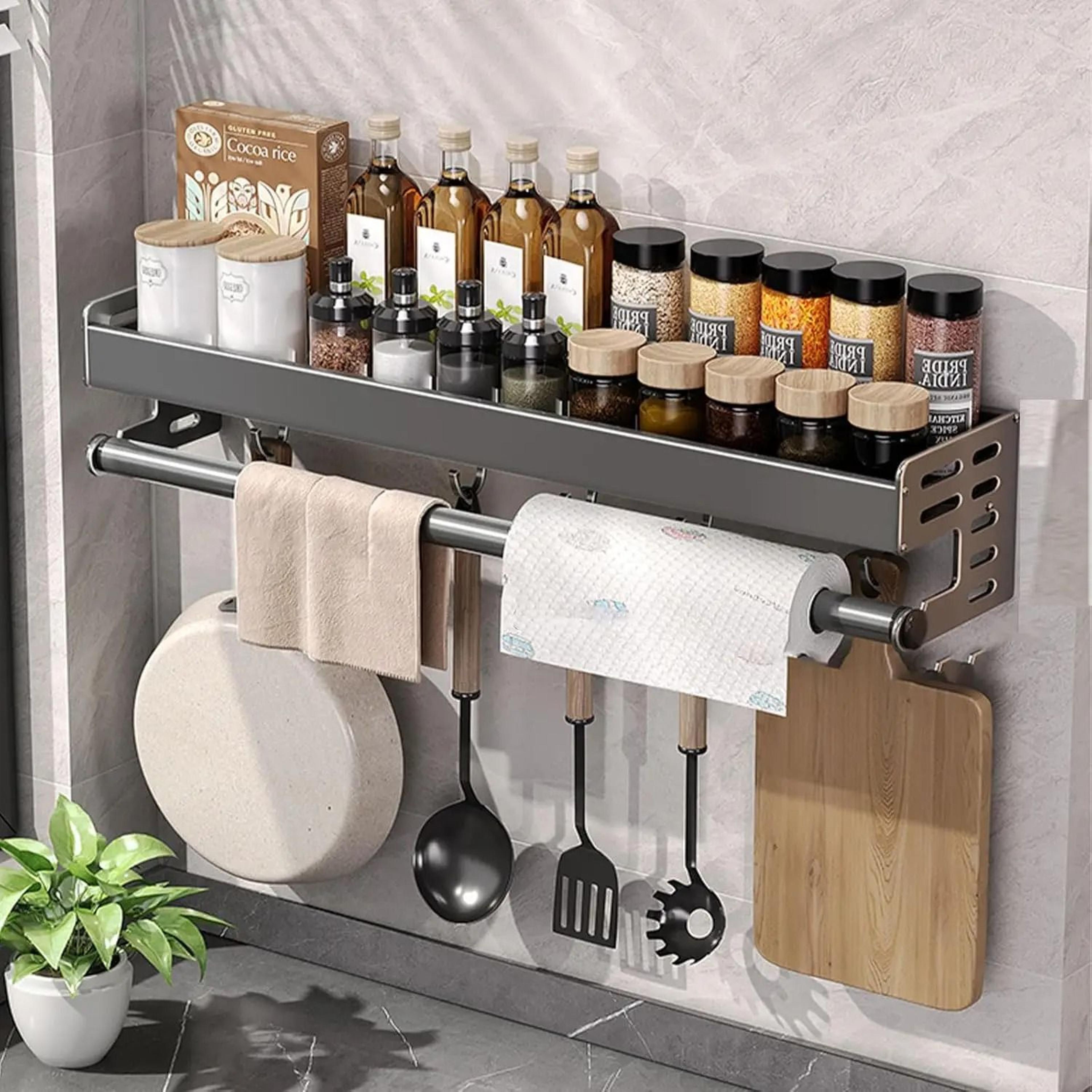 WallMount Utensil  Spice Organizer  Multifunctional Kitchen Hanging Storage Shelf With Hooks 0
