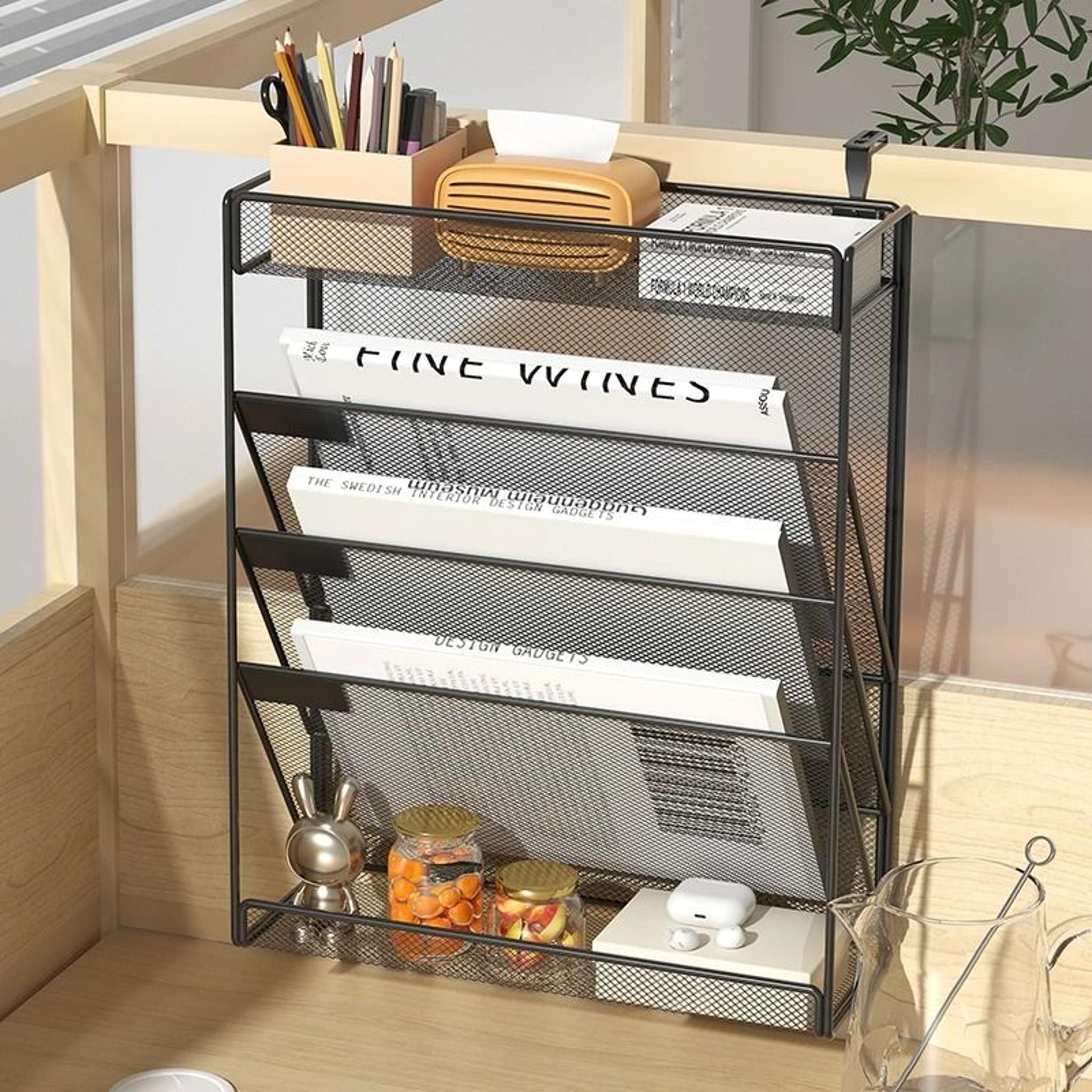 5Tier Mesh Desk File Organizer  Vertical Desktop  WallMount Document Rack 0