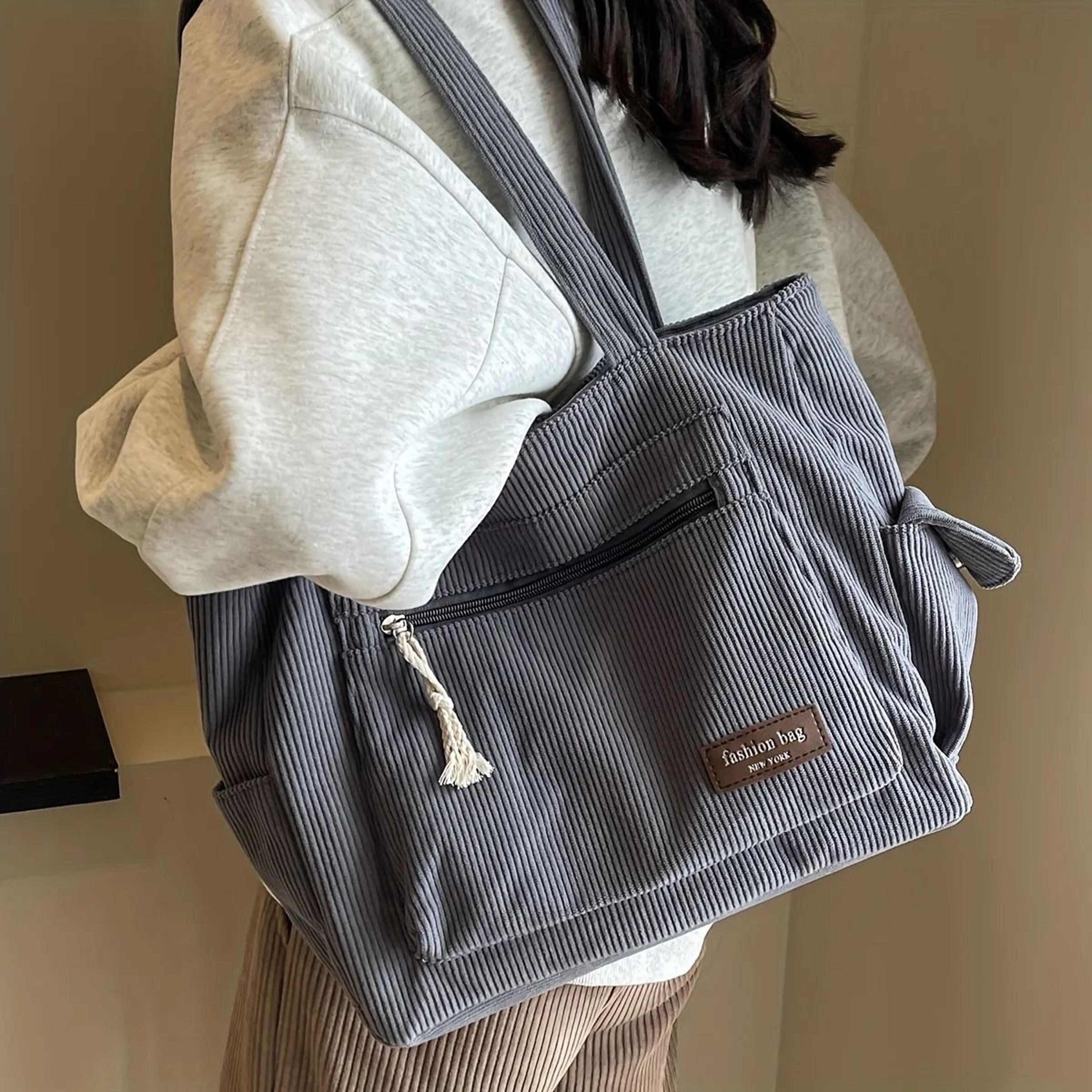 Simple Corduroy Retro MultiPocket Tote Bag 9