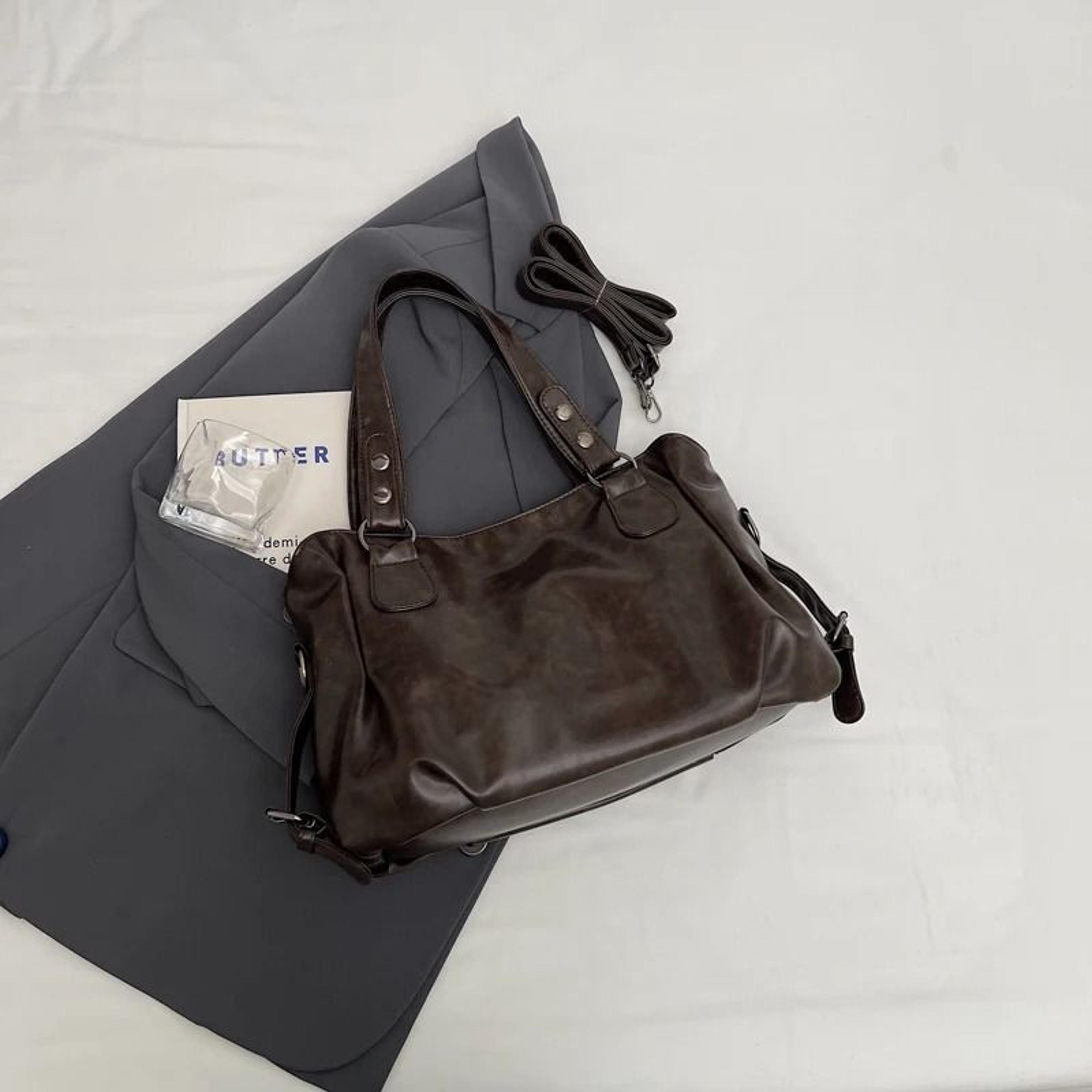 Womens Pure Color PU Retro LargeCapacity Tote 1