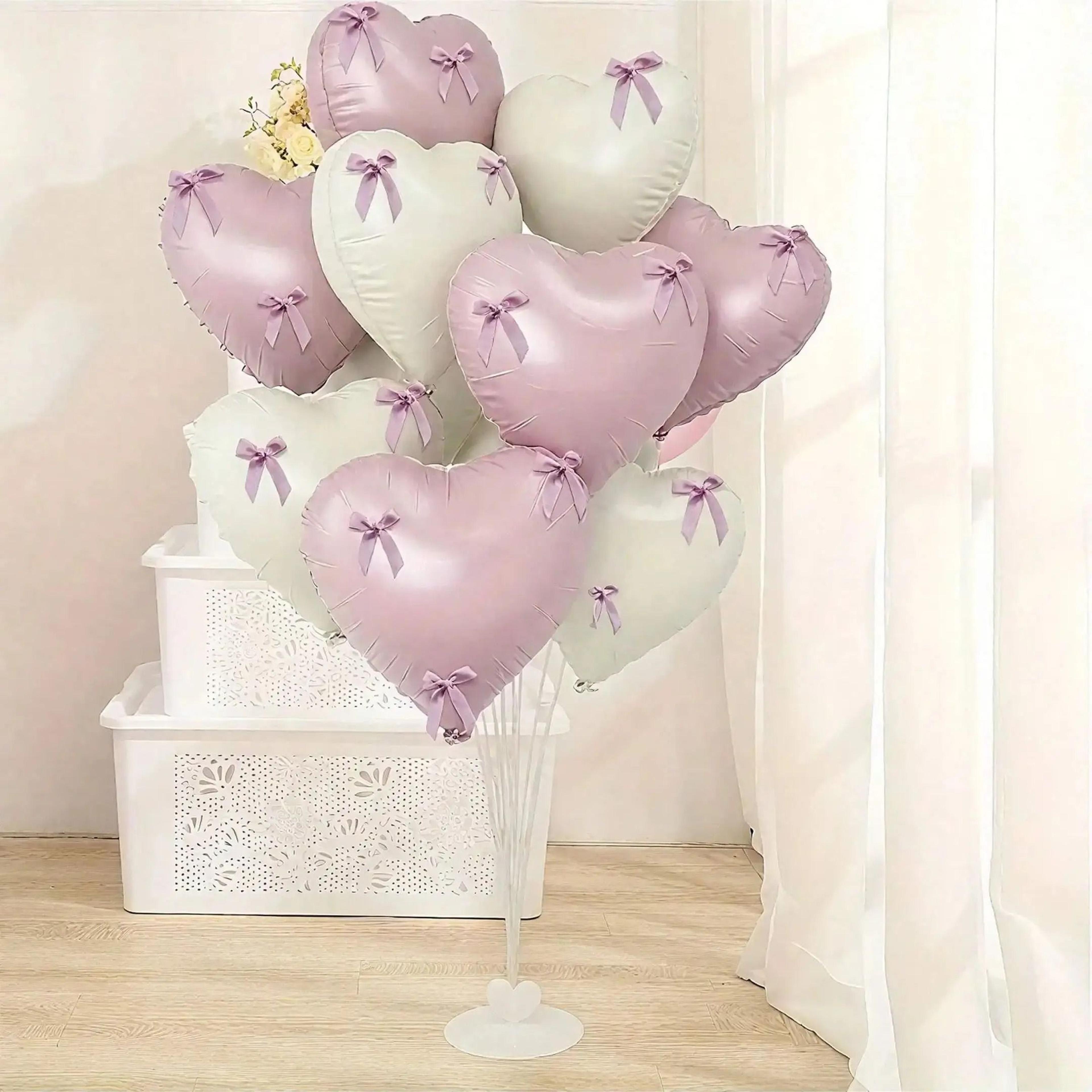 22Piece Pink And White Heart Balloon Set With Bowties 4