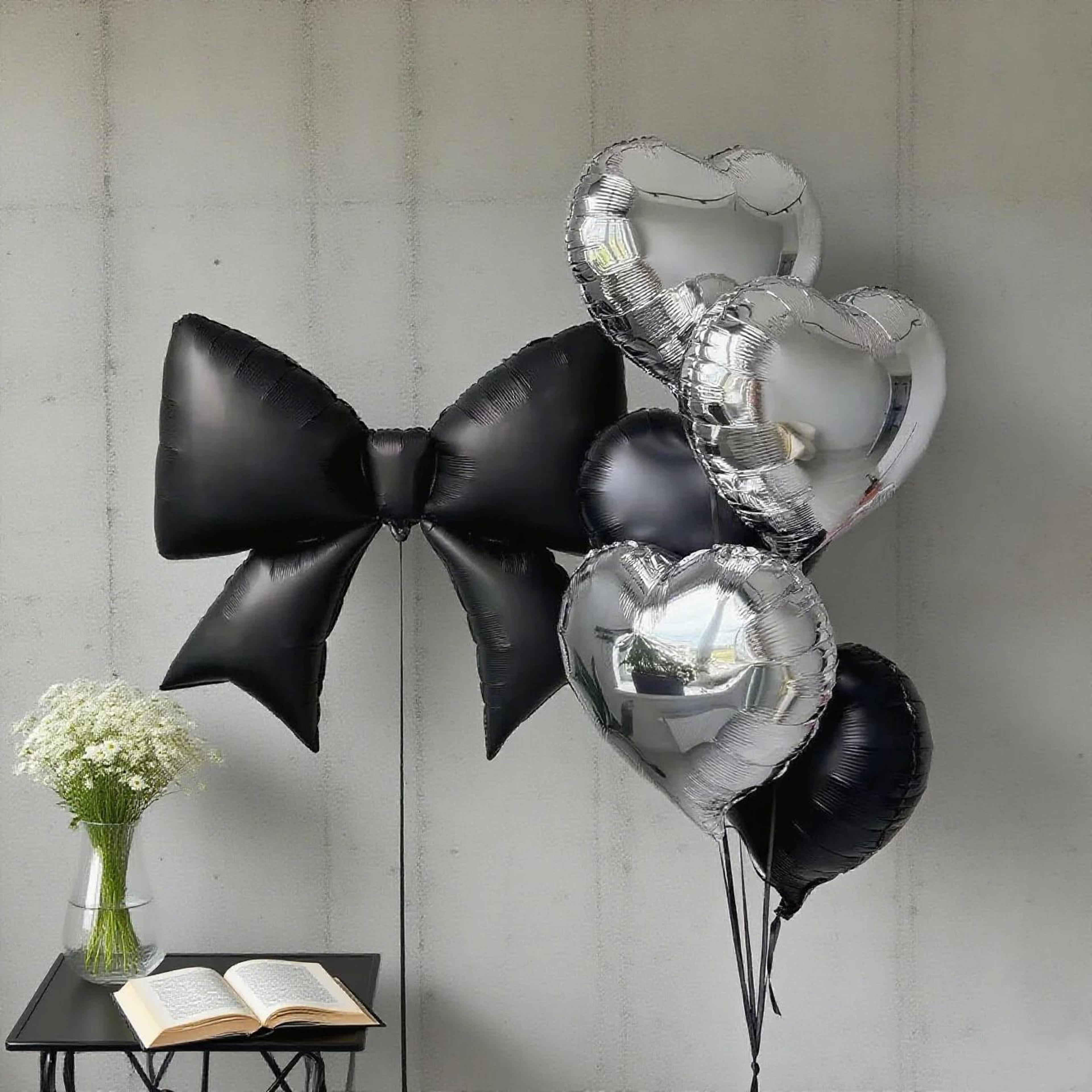 Bow Love Set Black Bows  Silver Hearts Decor 2