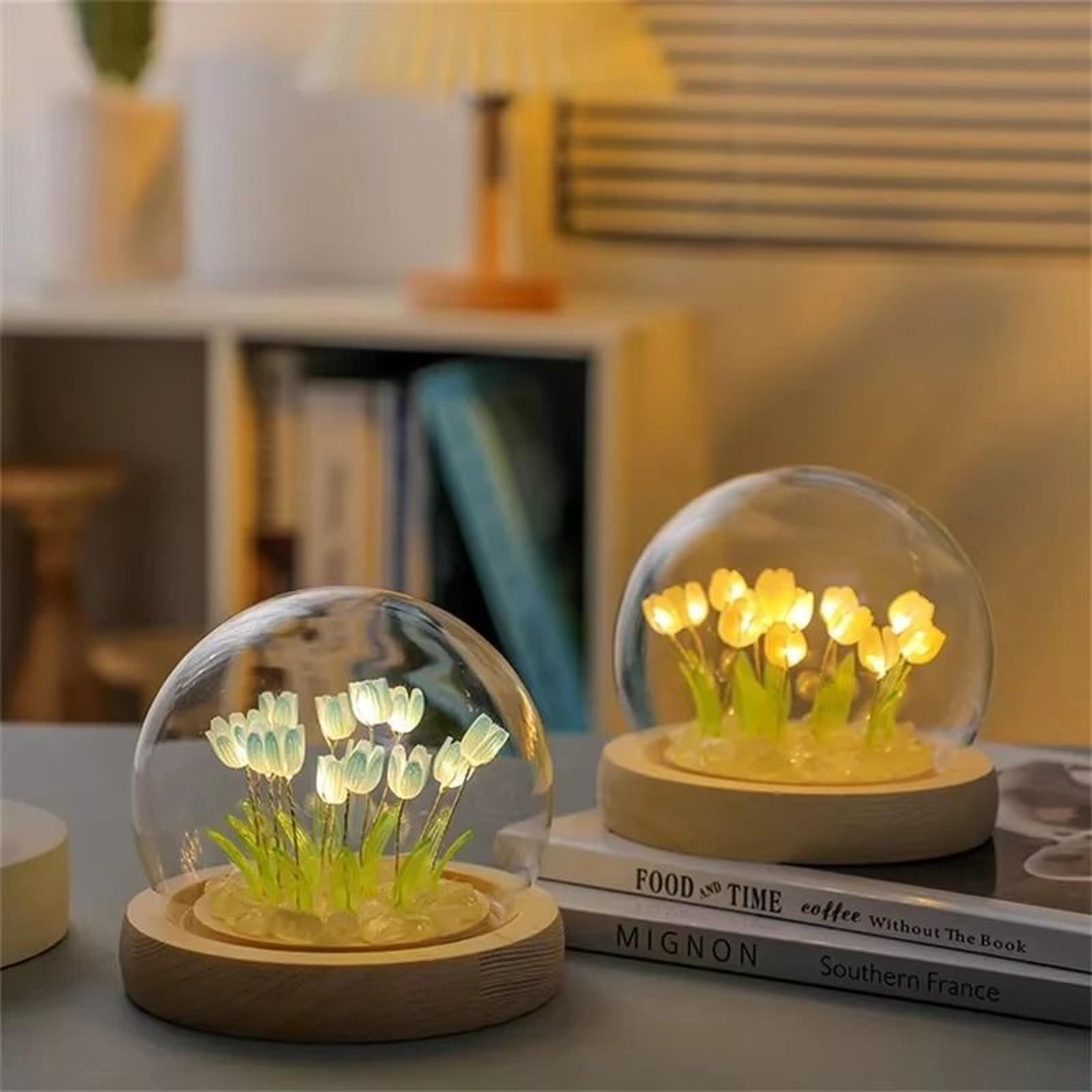 Handmade Tulip Garden LED Night Light With Glass Dome 4