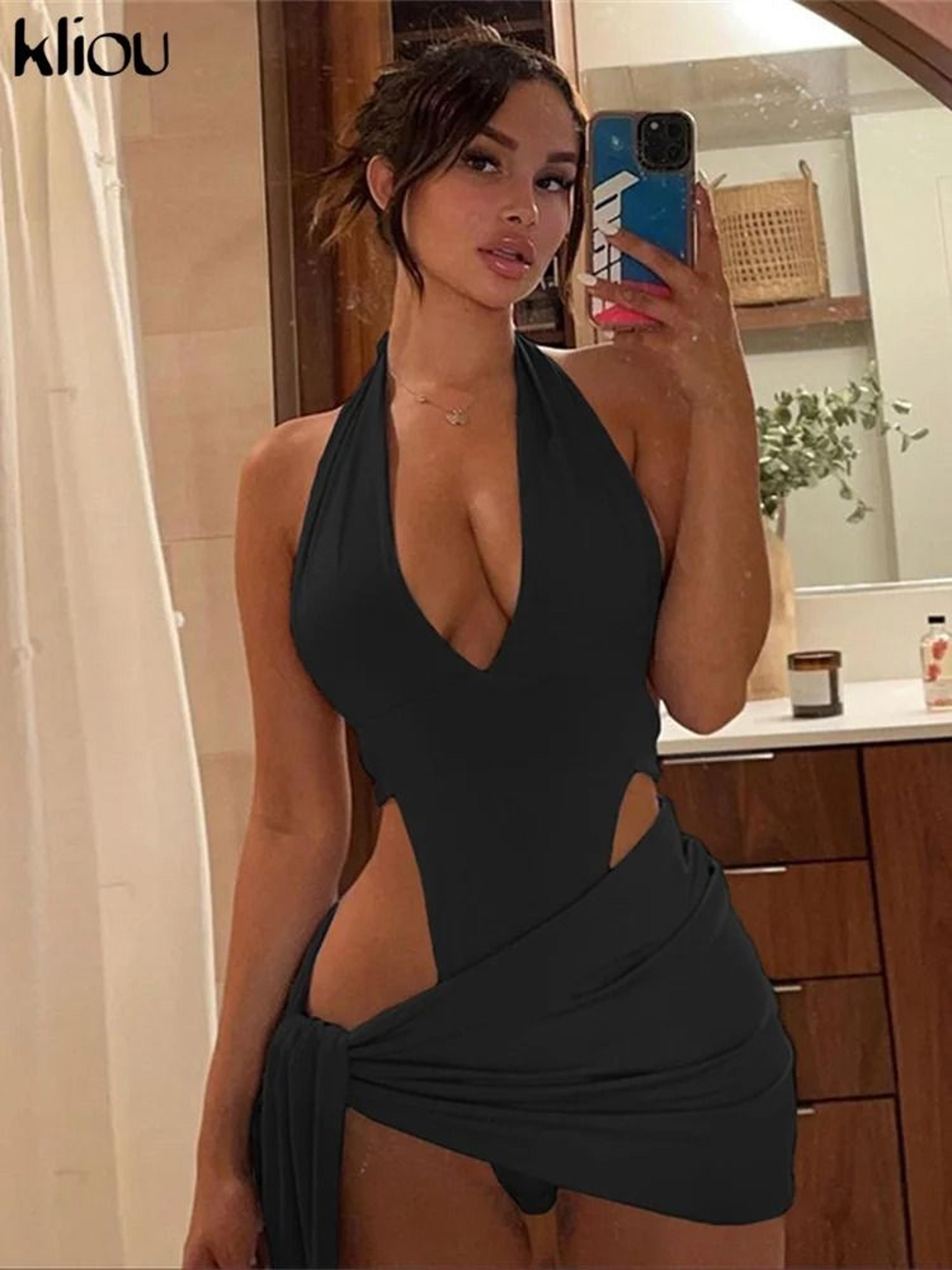 Deep V Ruched Set  Sexy Halter Top  Skirt Partywear 8