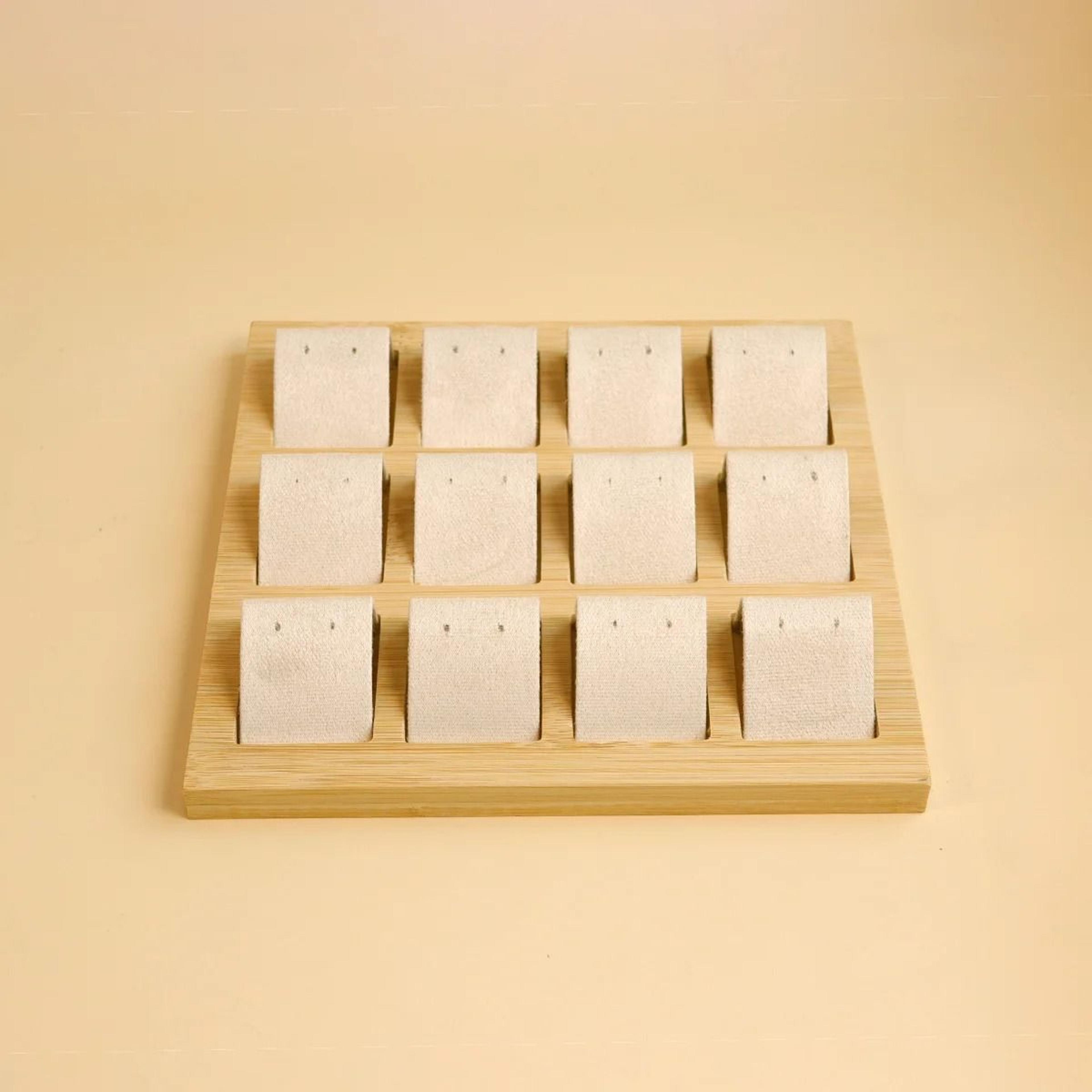 Bamboo Wood Earring Display Stand  Velvet  PU Leather Jewelry Tray 7