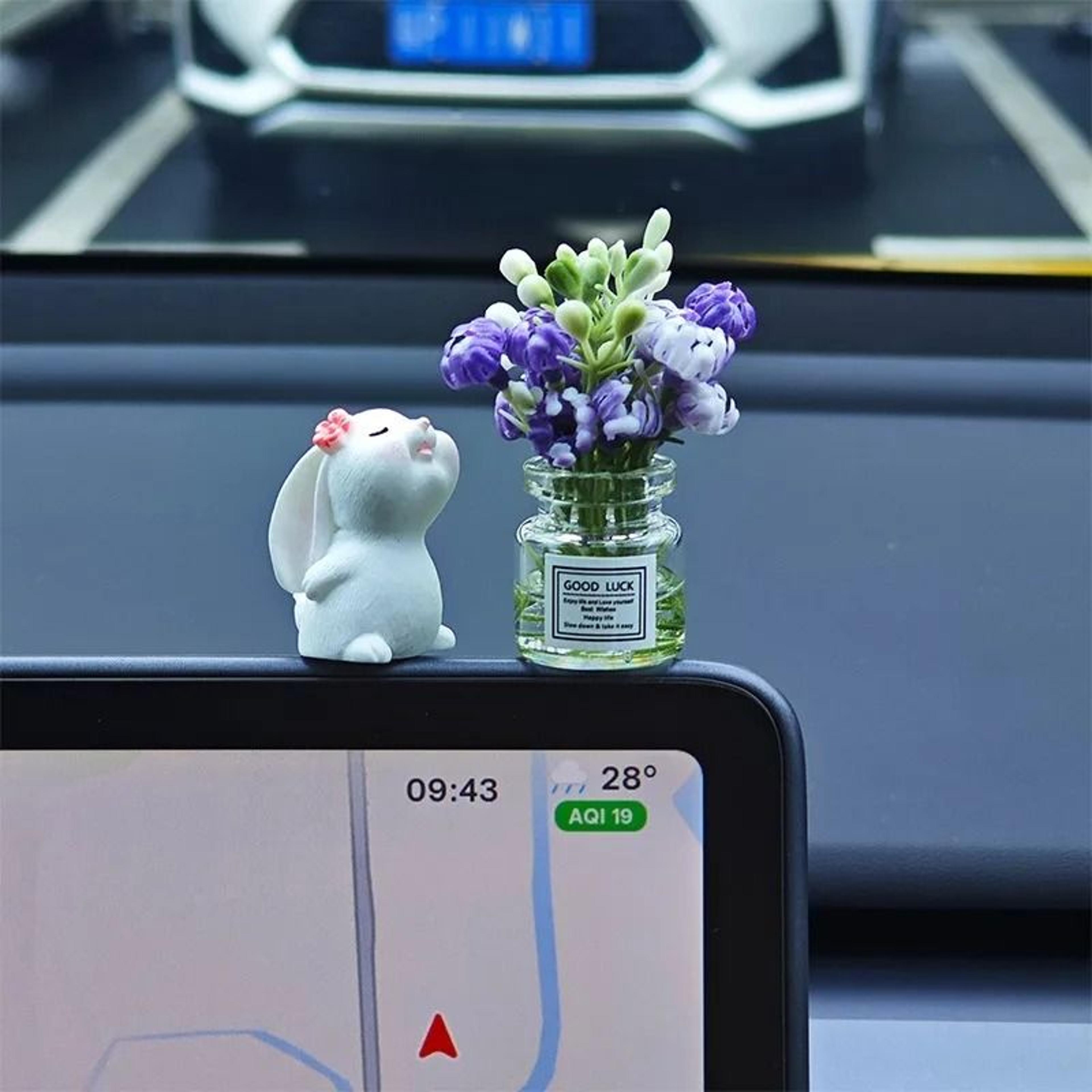 CarMounted Bunny Floral Ornament  Healing Mini Vase Car Fragrance 3