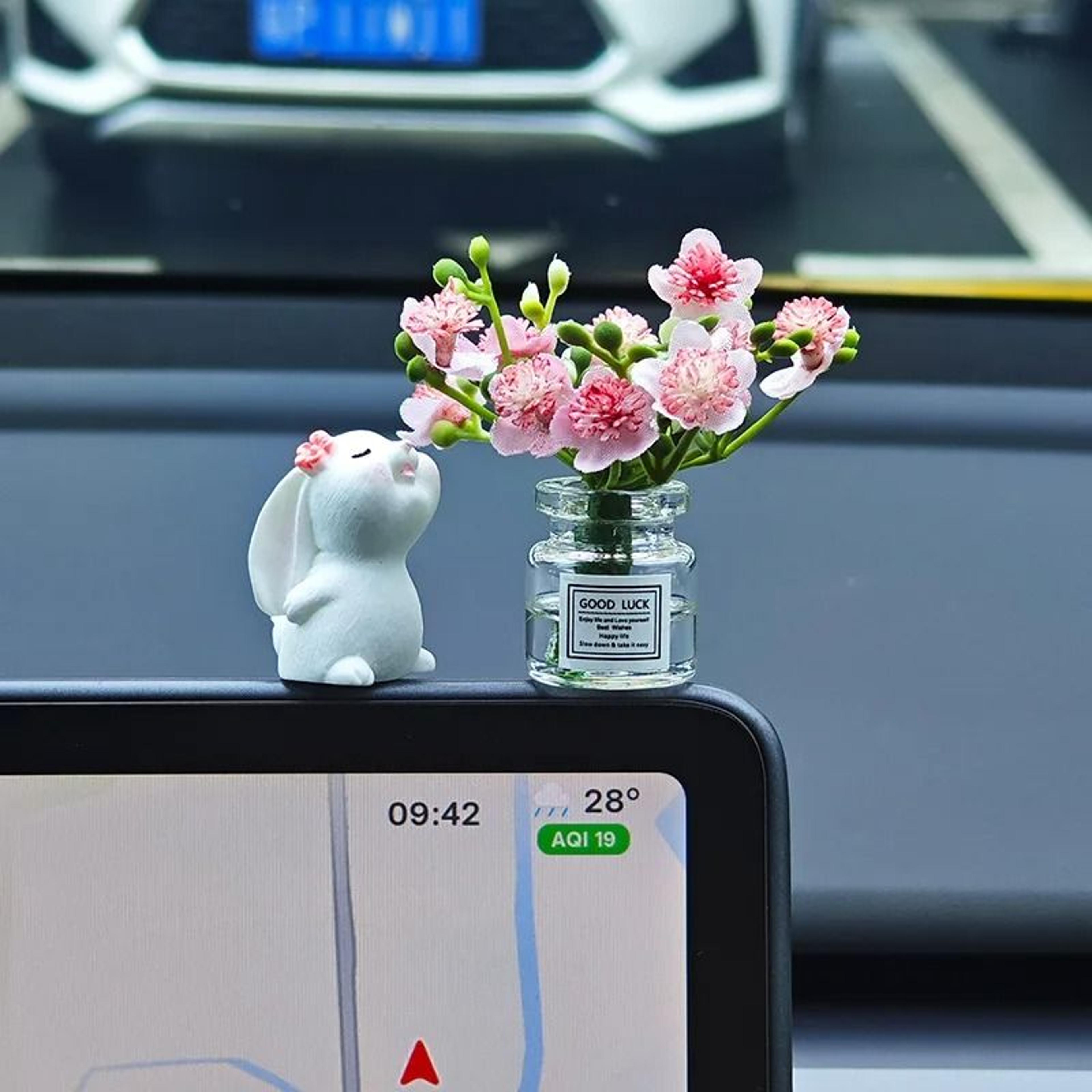 CarMounted Bunny Floral Ornament  Healing Mini Vase Car Fragrance 6