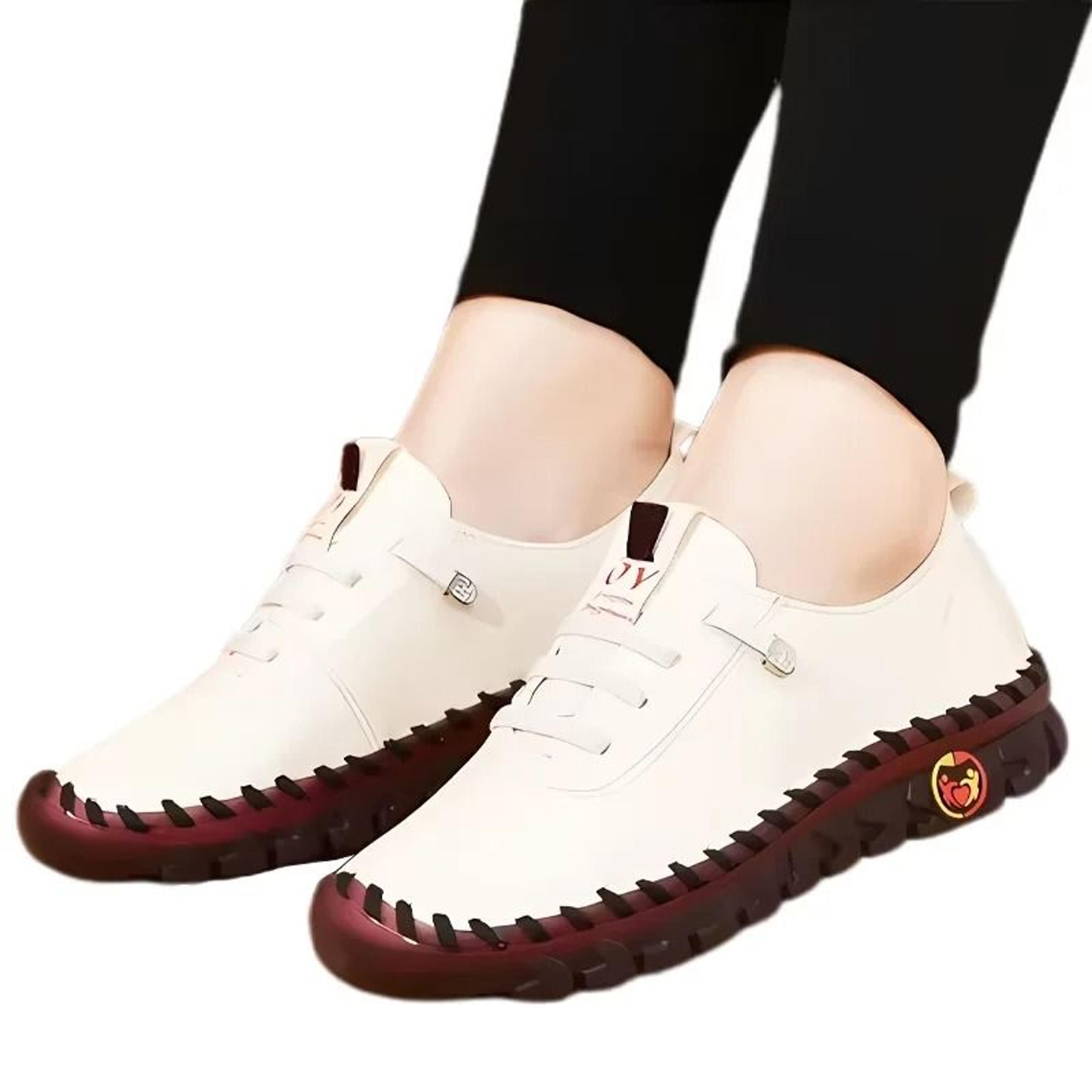 Womens Leather Flat Sneakers  Comfortable Spring Casual Loafers 10