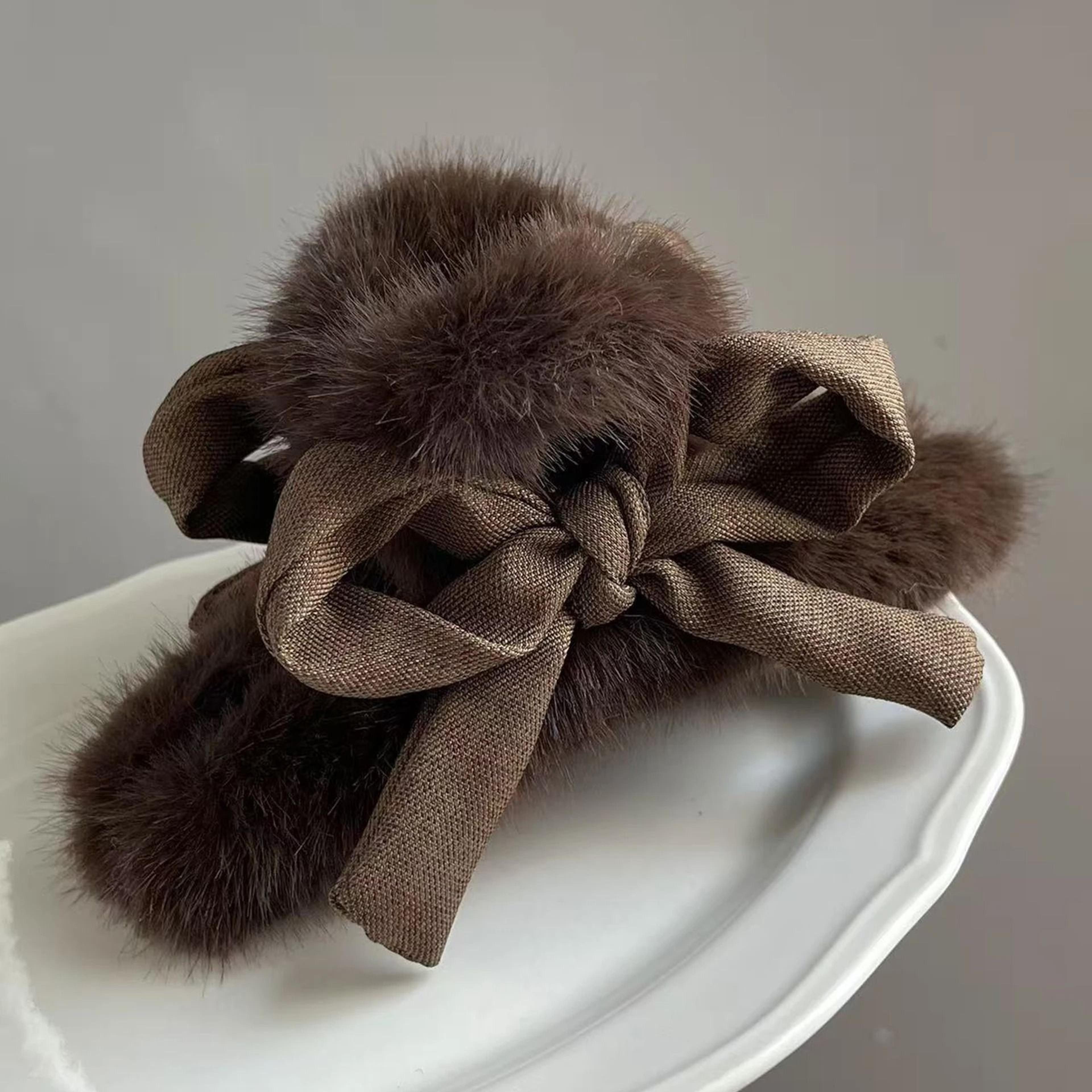 Plush Velvet Rabbit Fur Bow Shark Clip 3