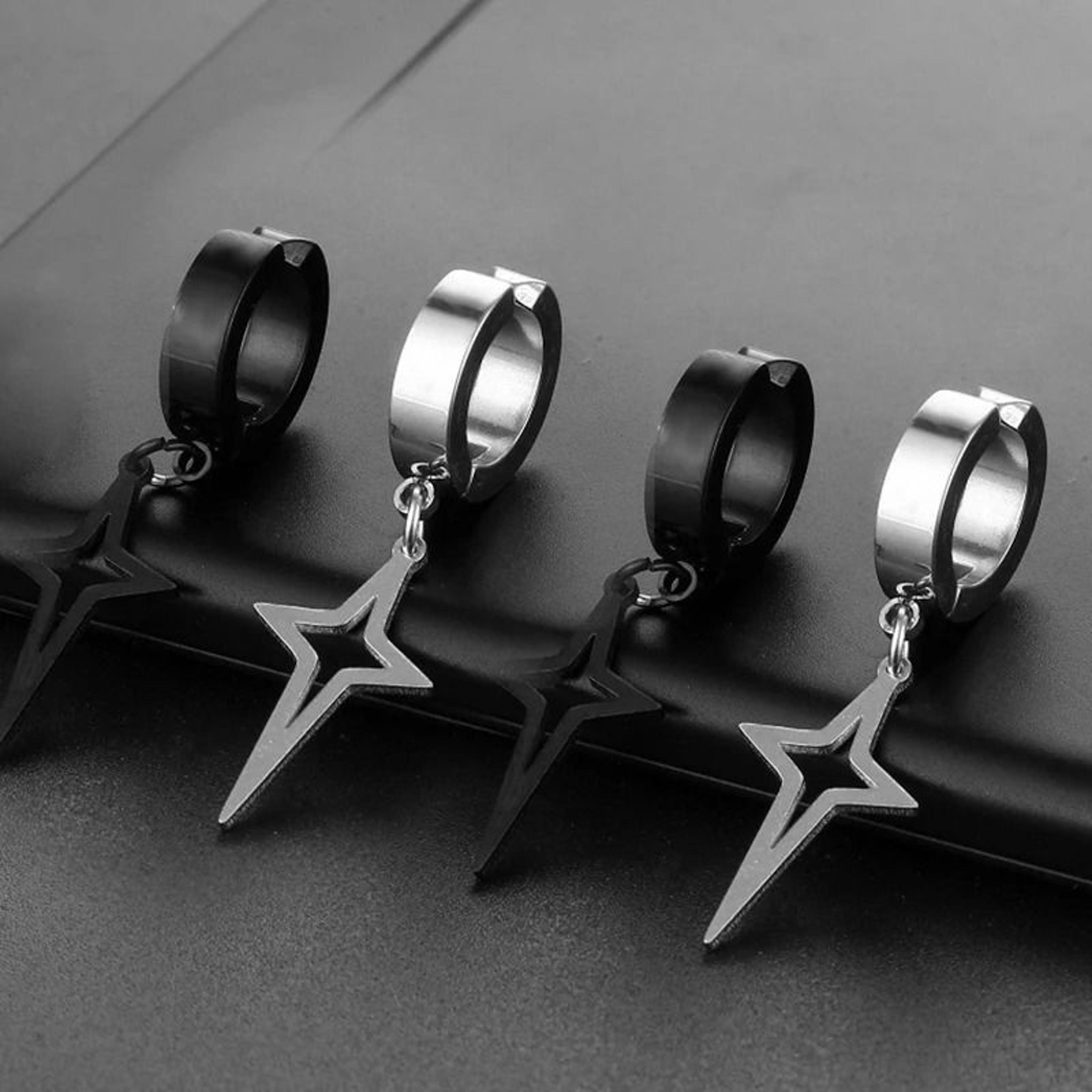 Punk Star Pendant NonPiercing Hoop Earrings 1