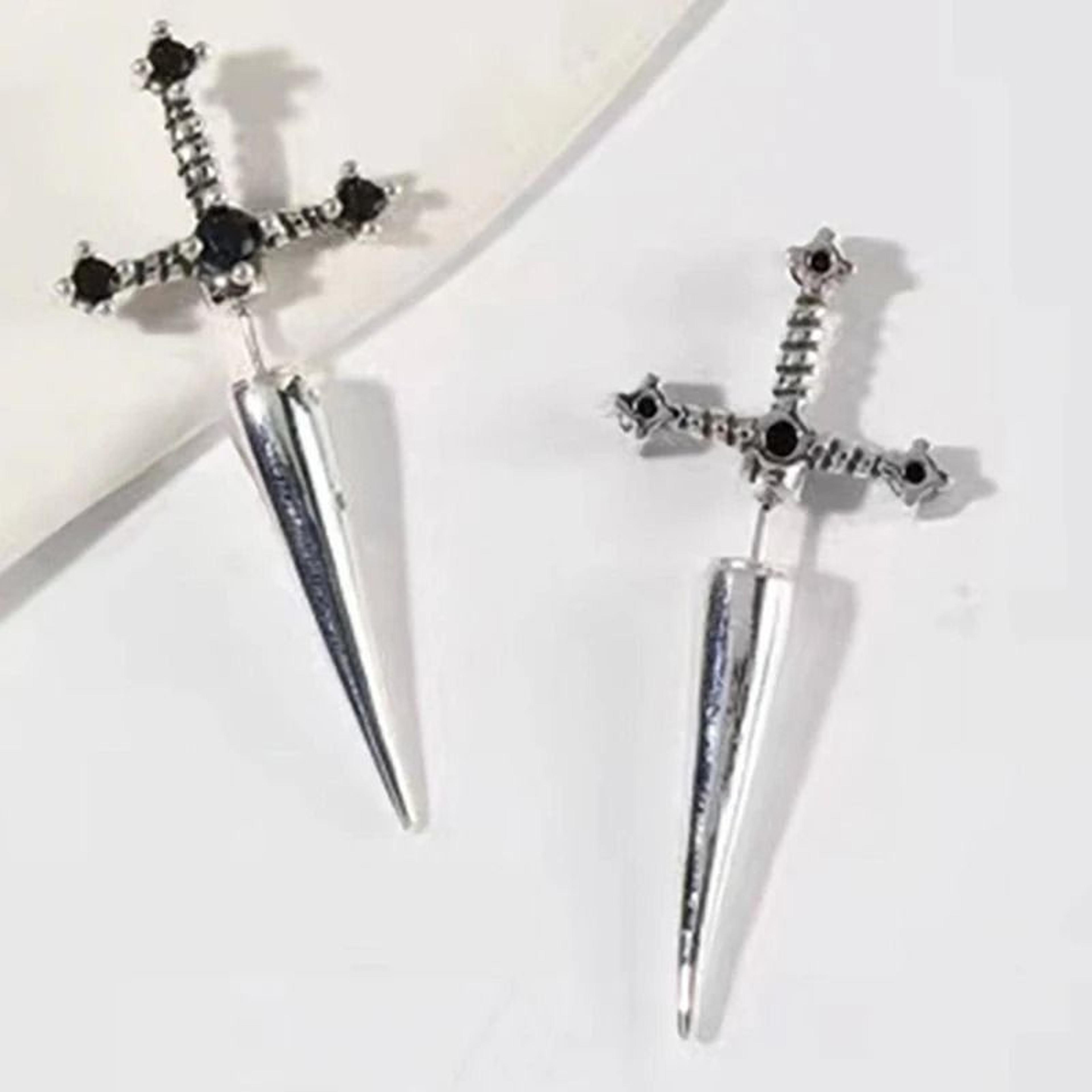 Hip Hop Cross Sword Crystal Stud Earrings 6