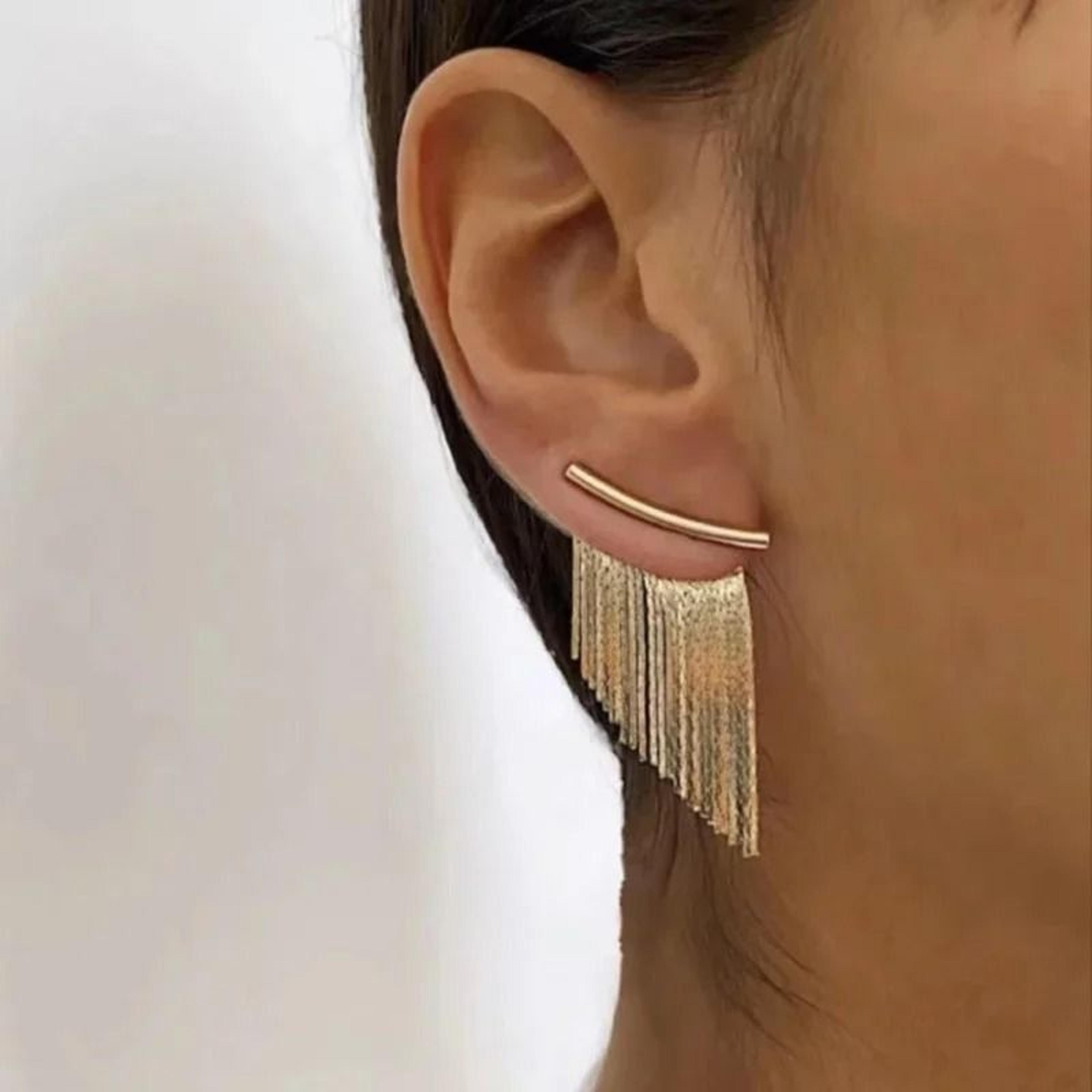 Long Gold Color Bling Tassel Earrings 0