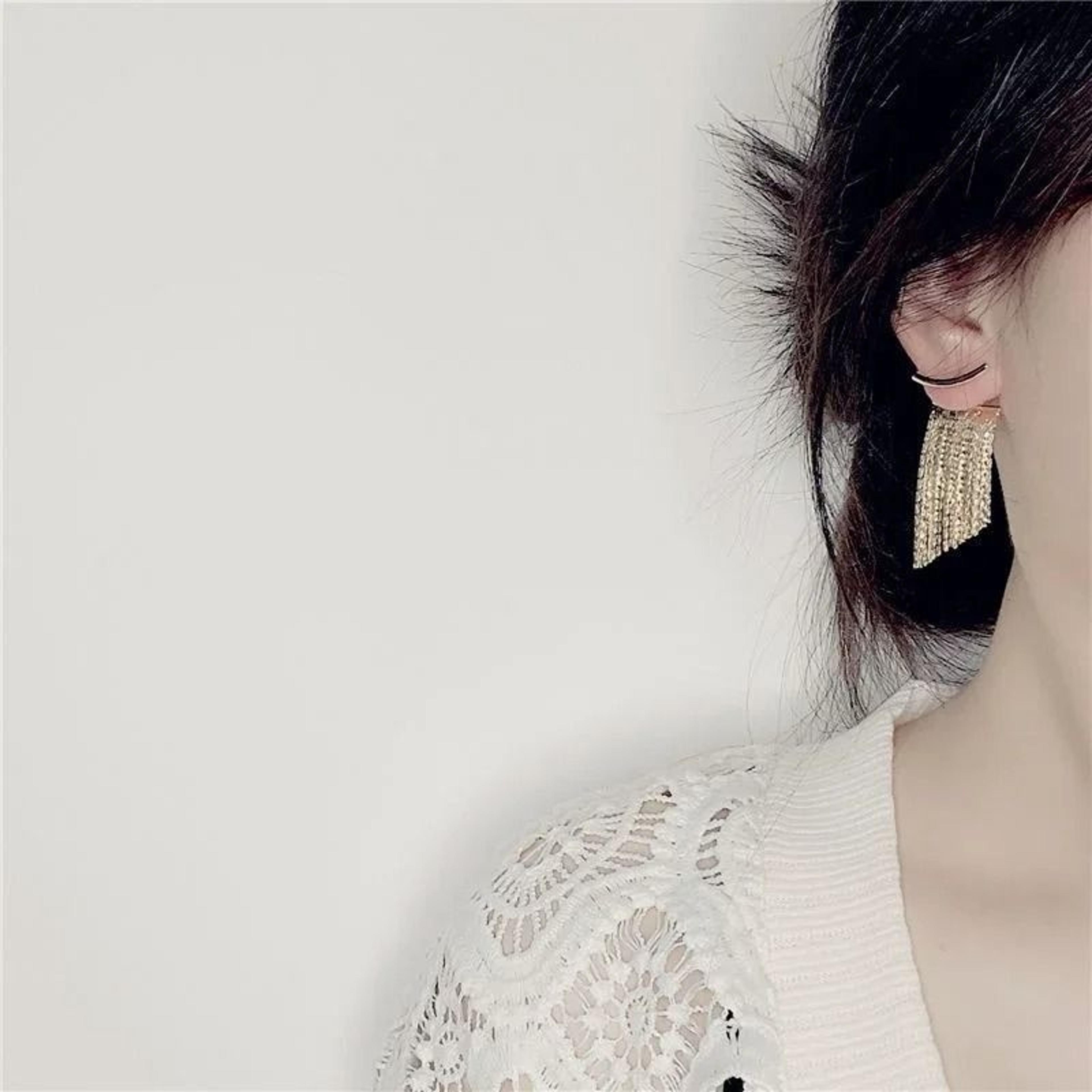 Long Gold Color Bling Tassel Earrings 5