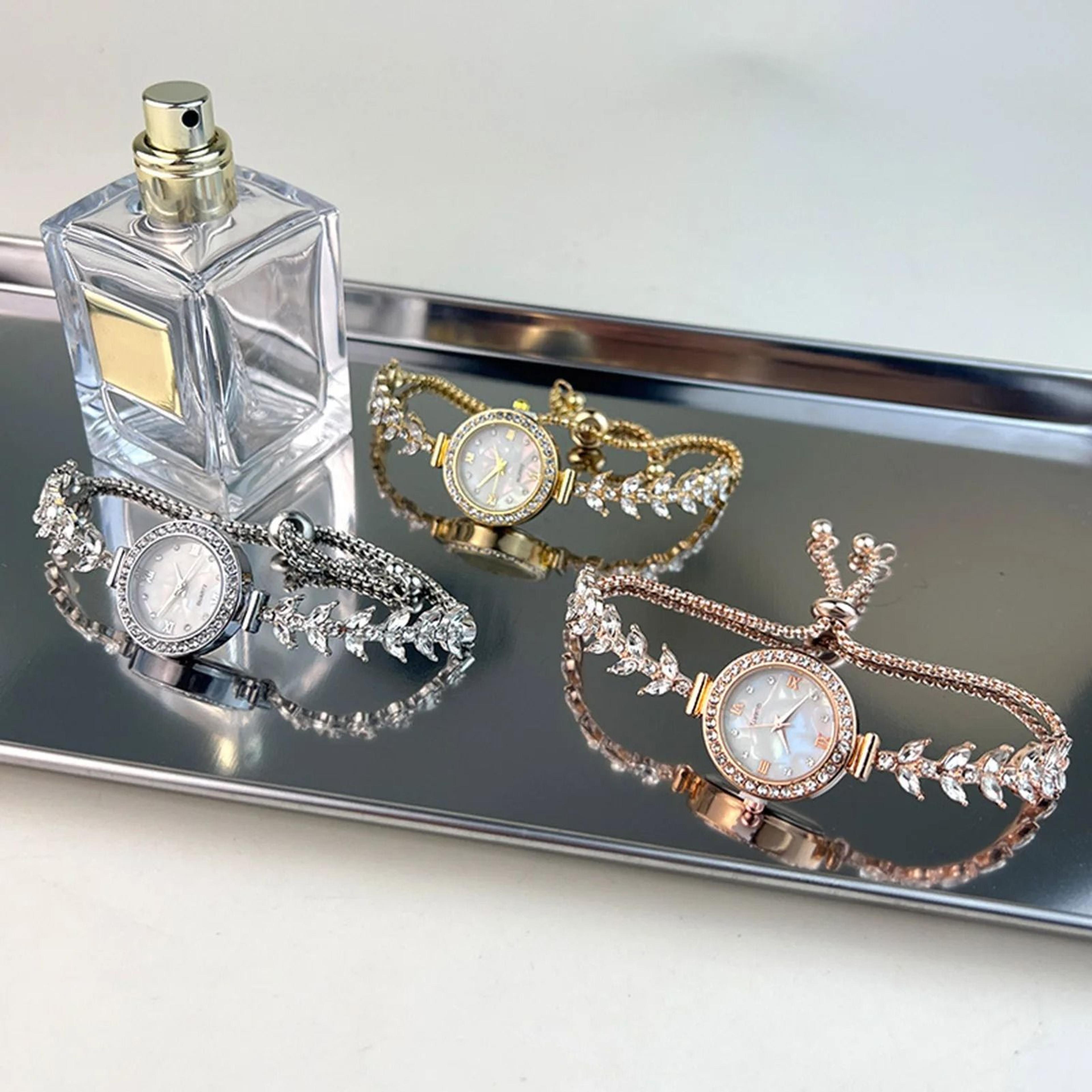 Crystal Diamond Wedding Wristwatch  Elegant Quartz Bracelet Watch With Adjustable Fit For Brides An 4