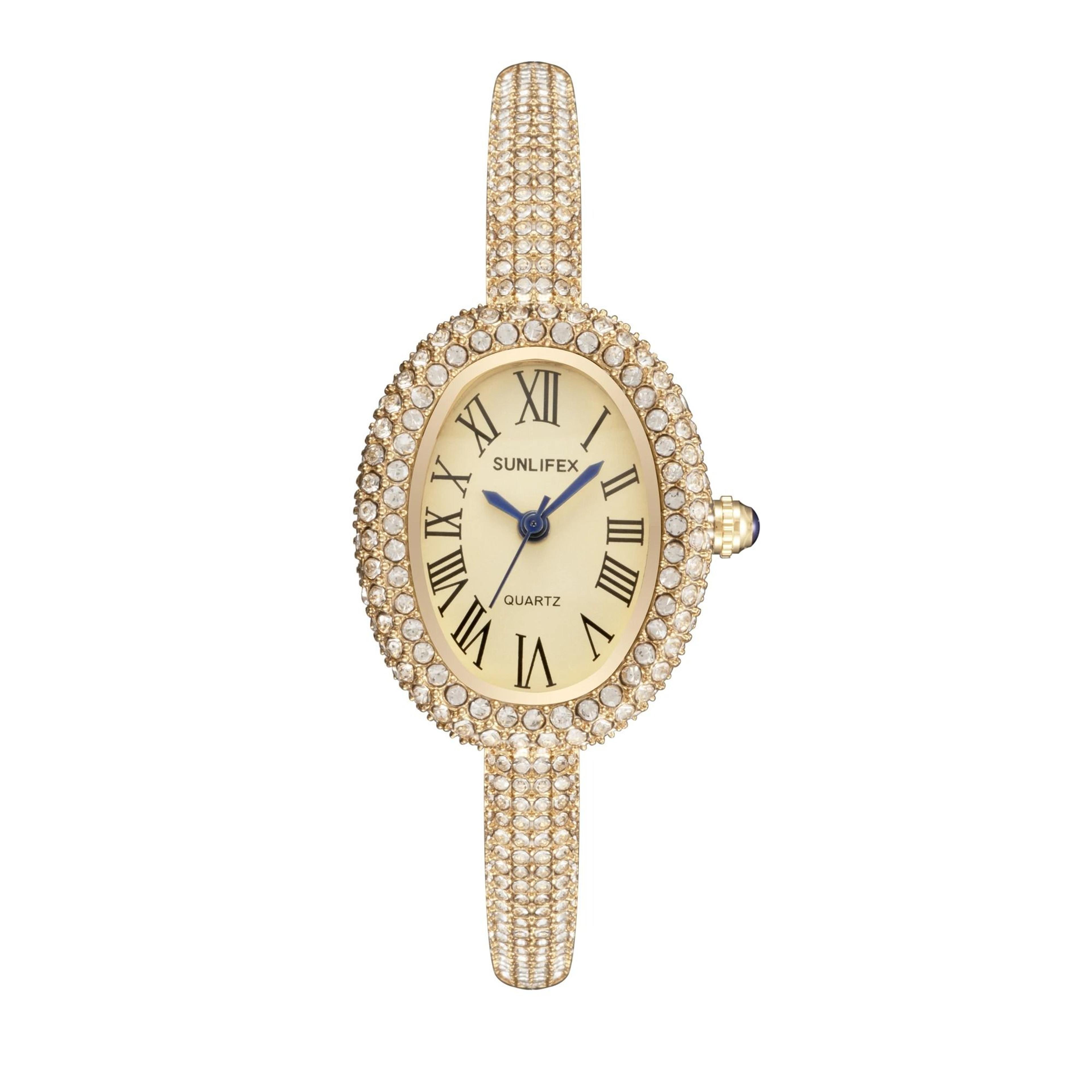 Elegant Oval Rhinestone Bracelet Watch  Luxury Roman Numeral Waterproof Quartz Timepiece For Women 10