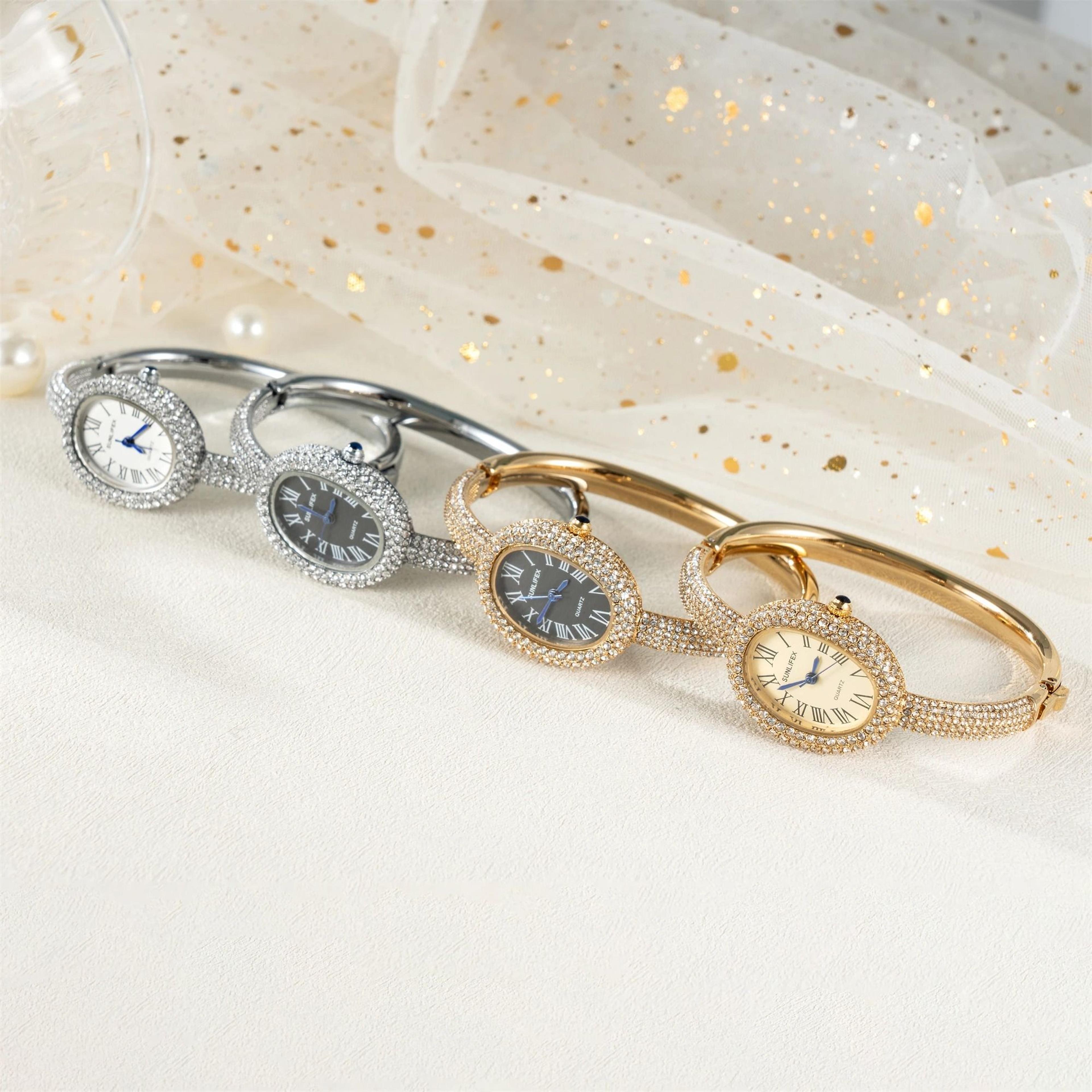 Elegant Oval Rhinestone Bracelet Watch  Luxury Roman Numeral Waterproof Quartz Timepiece For Women 4