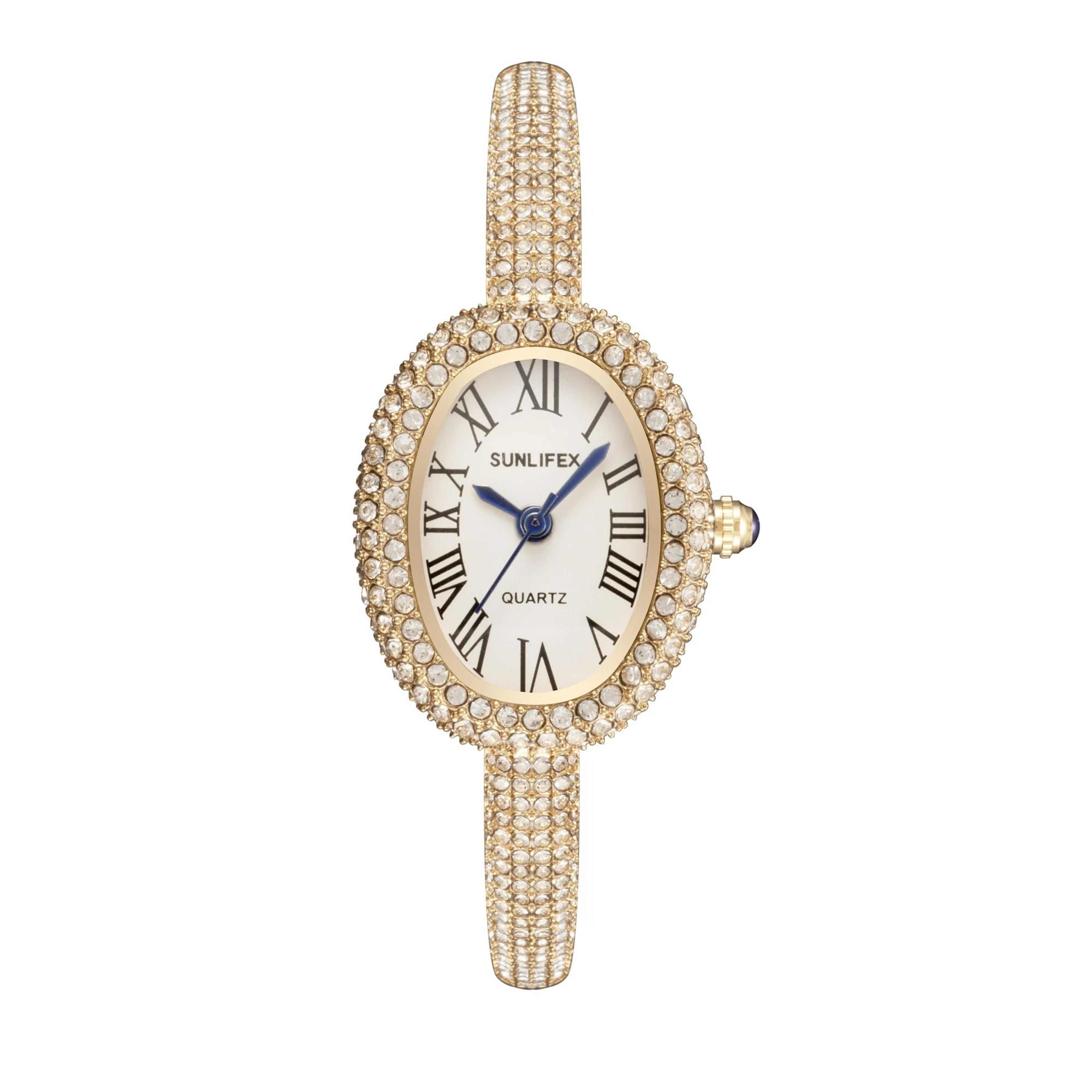 Elegant Oval Rhinestone Bracelet Watch  Luxury Roman Numeral Waterproof Quartz Timepiece For Women 7