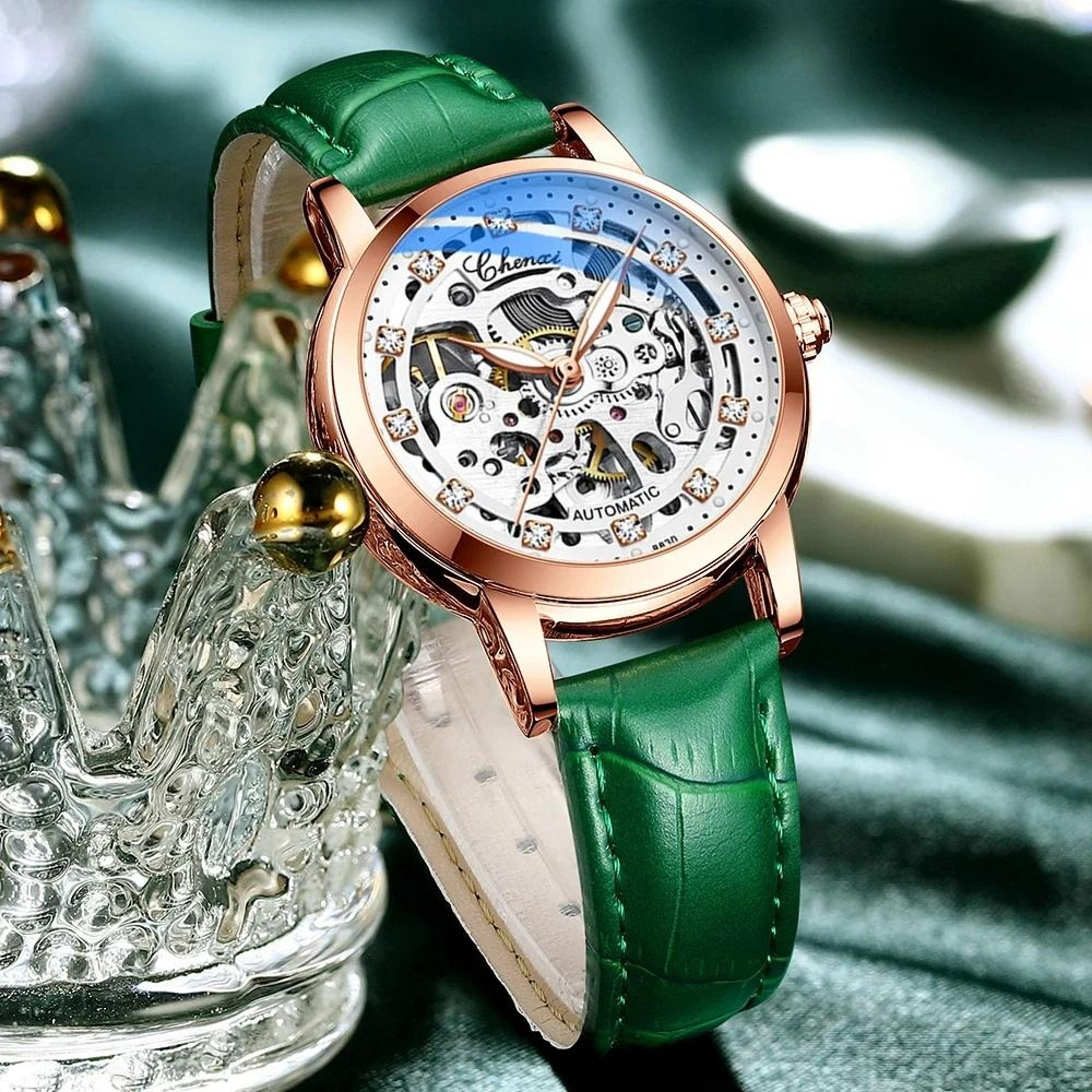 luxury skeleton tourbillon automatic mechanical watch – premium stainless steel waterproof timepiece for women