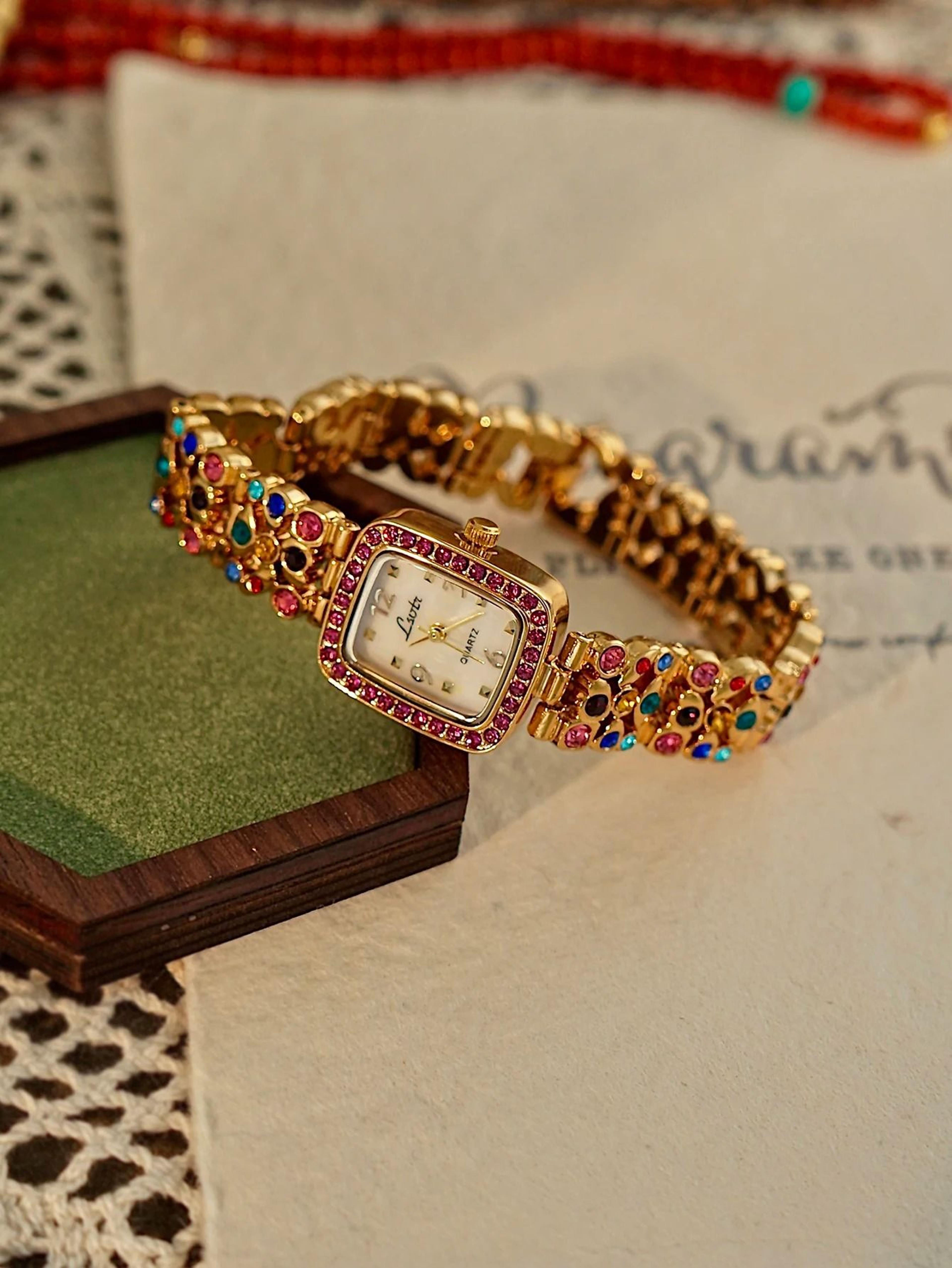 French Elegance Colorful Gemstone Watch  Luxury MotherofPearl Square Timepiece With 30m Waterproofi 4