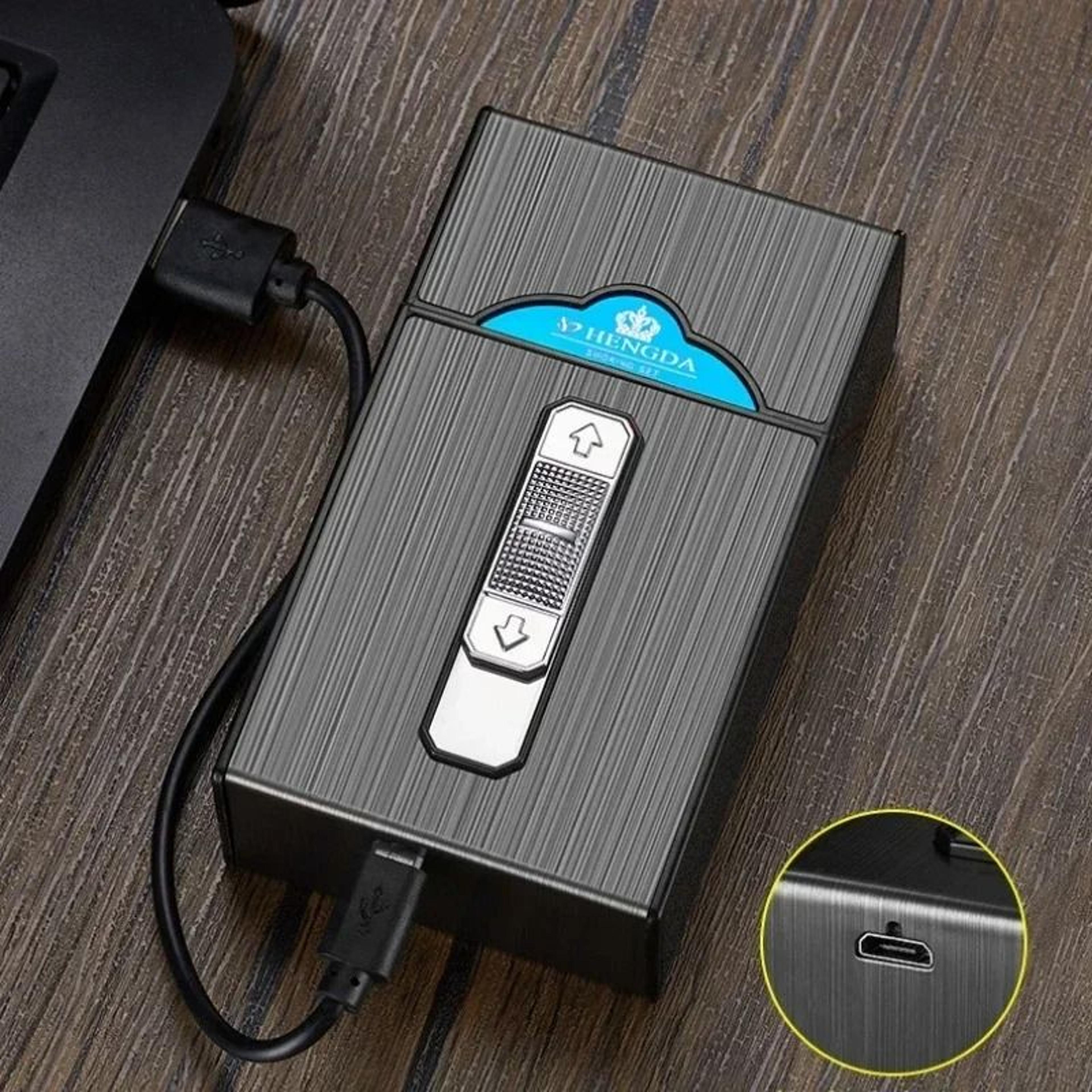 Waterproof 20Capacity Cigarette Case With Integrated Double Arc Pulse Lighter 2