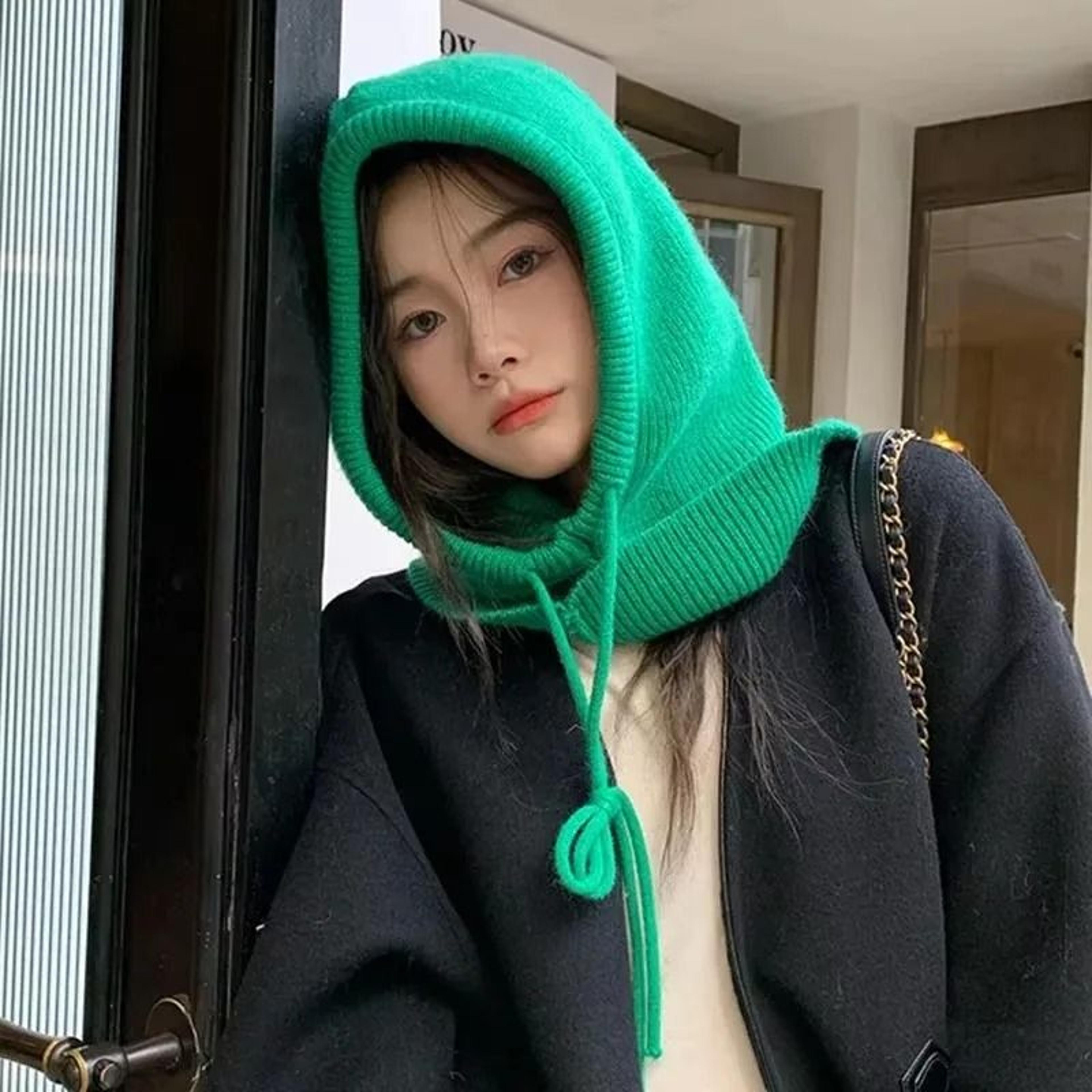 Korean Style Knitted Hooded Balaclava  OnePiece Thermal Neck Collar Beanie 2