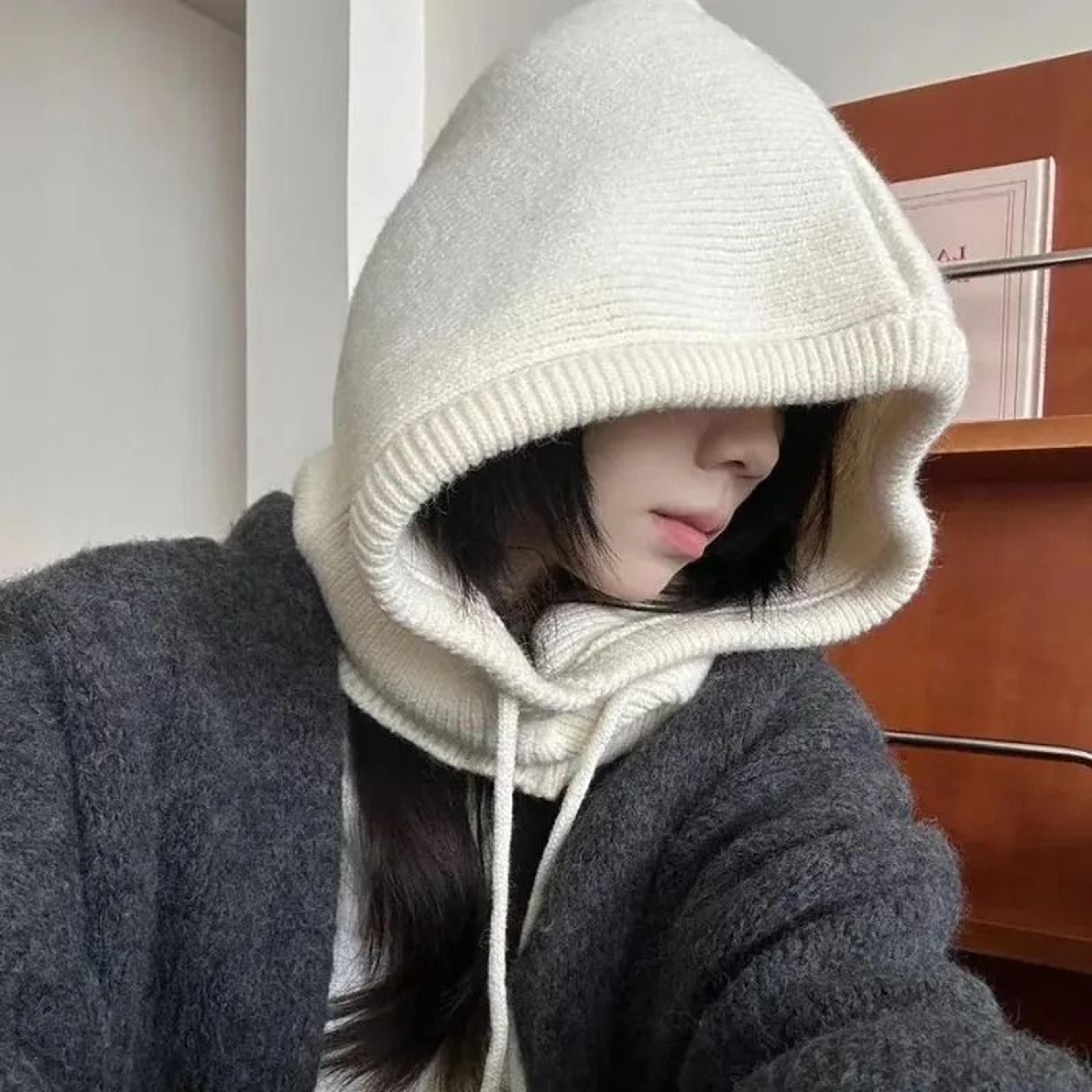 Korean Style Knitted Hooded Balaclava  OnePiece Thermal Neck Collar Beanie 3