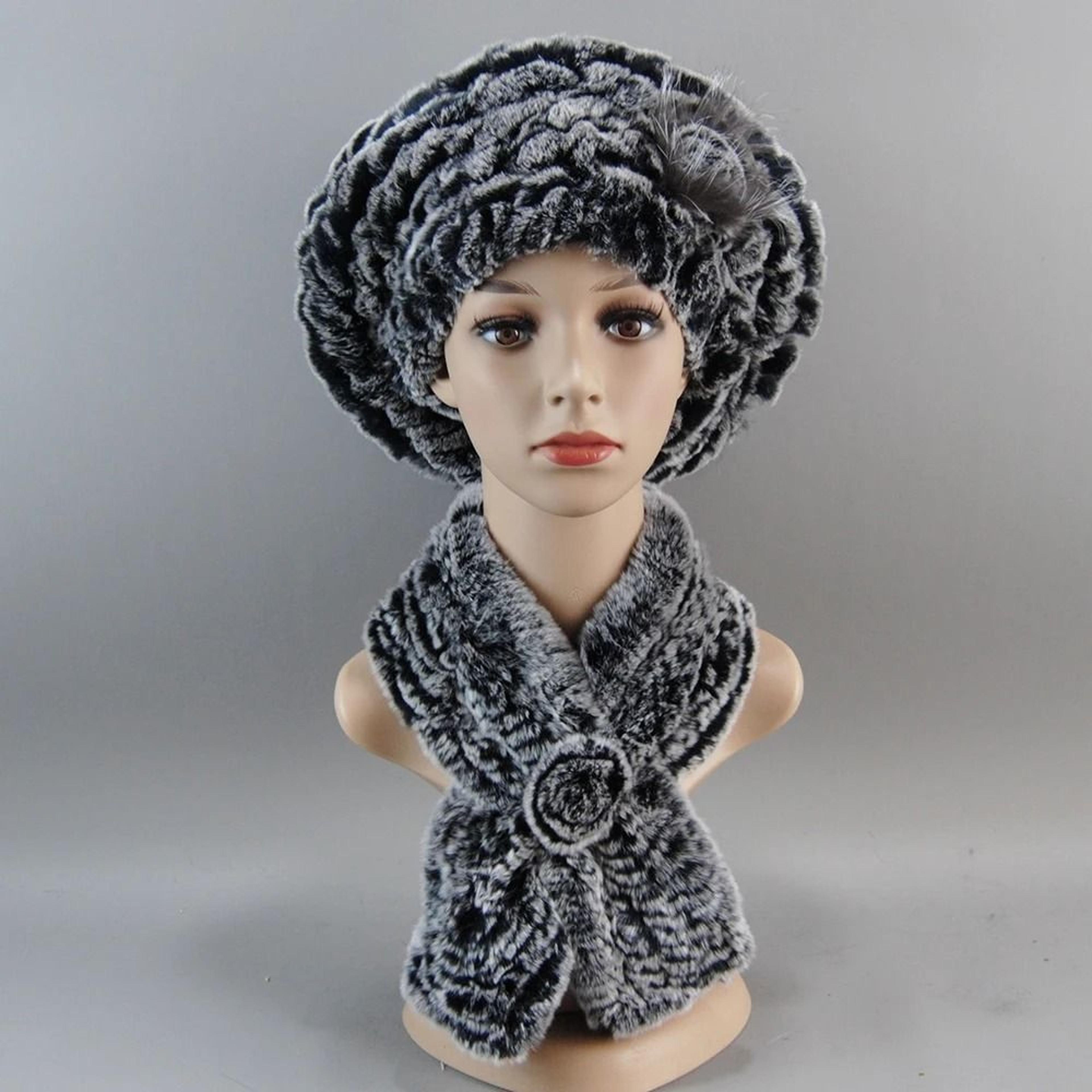 Luxury Genuine Rex Rabbit Fur Hat And Scarf Set 9