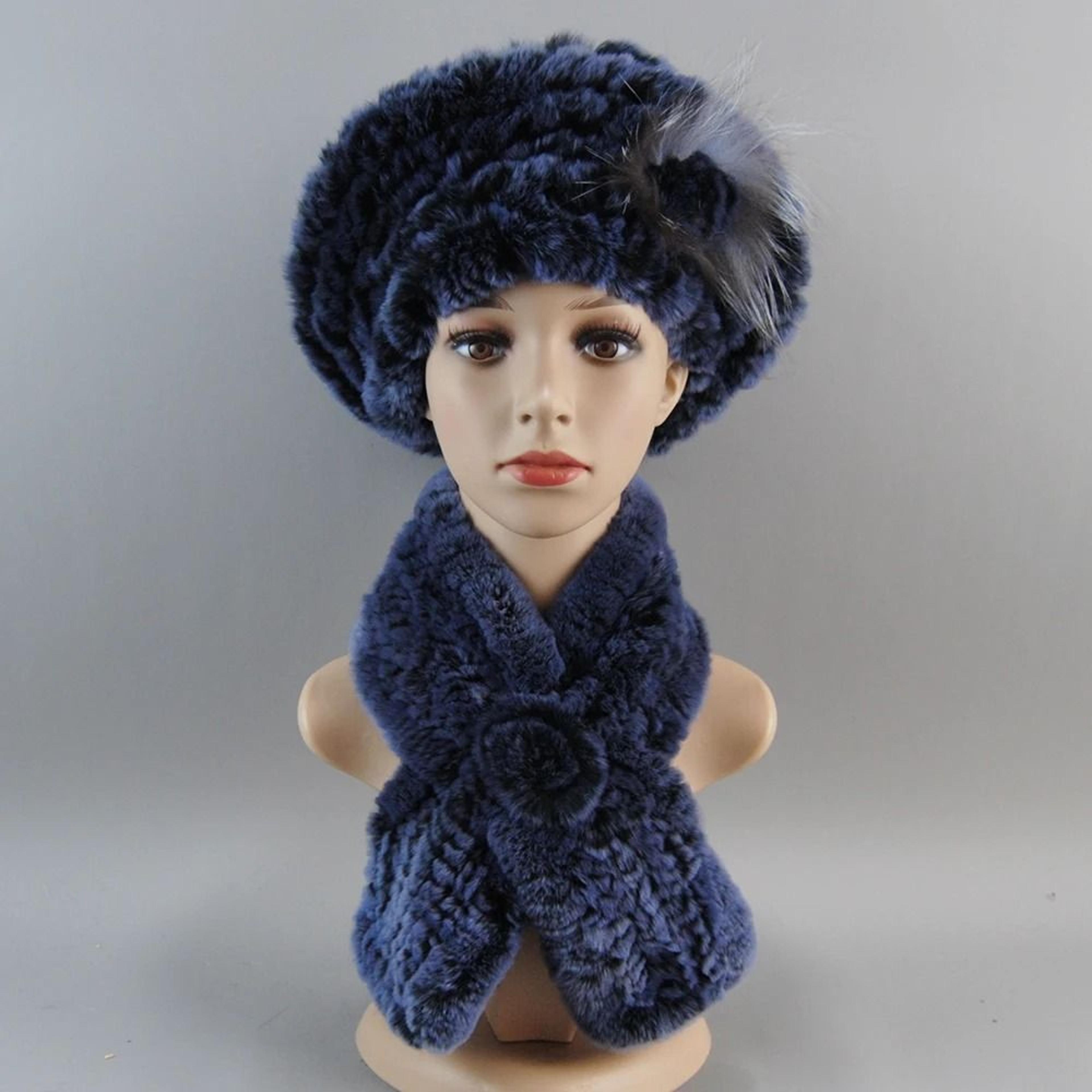 Luxury Genuine Rex Rabbit Fur Hat And Scarf Set 13