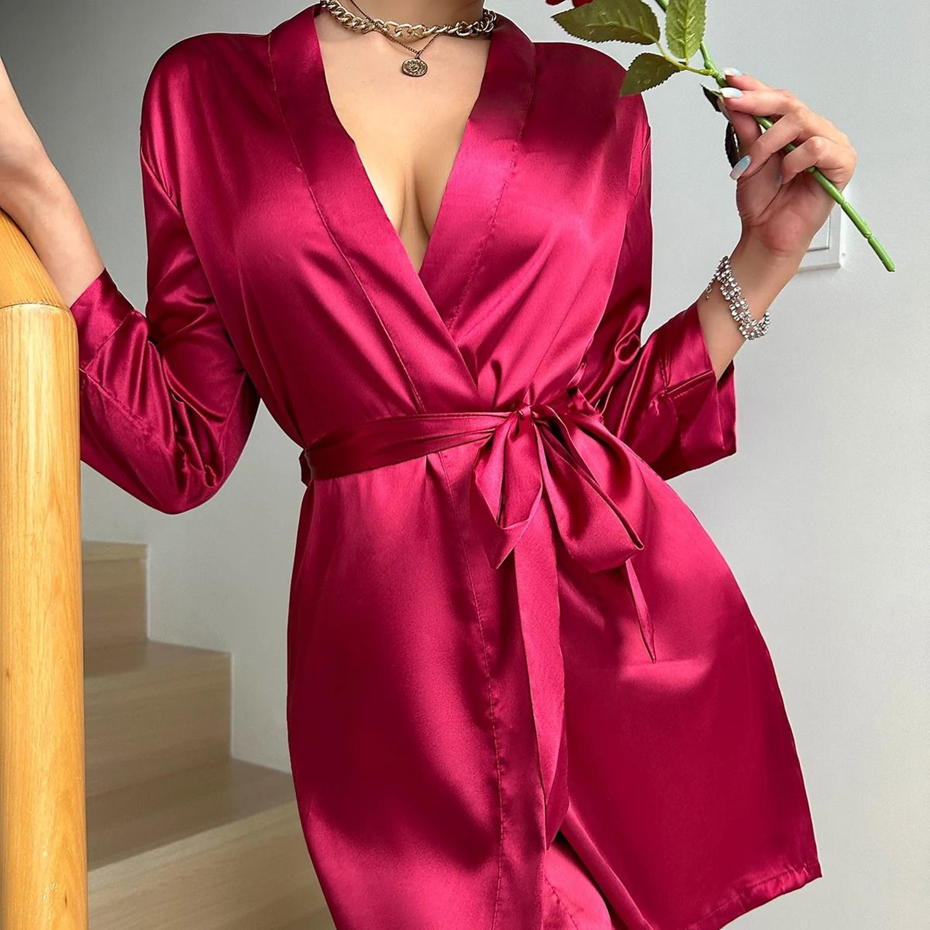 Silky Ice Silk Morning Gown  Elegant LaceUp Summer Bathrobe 10