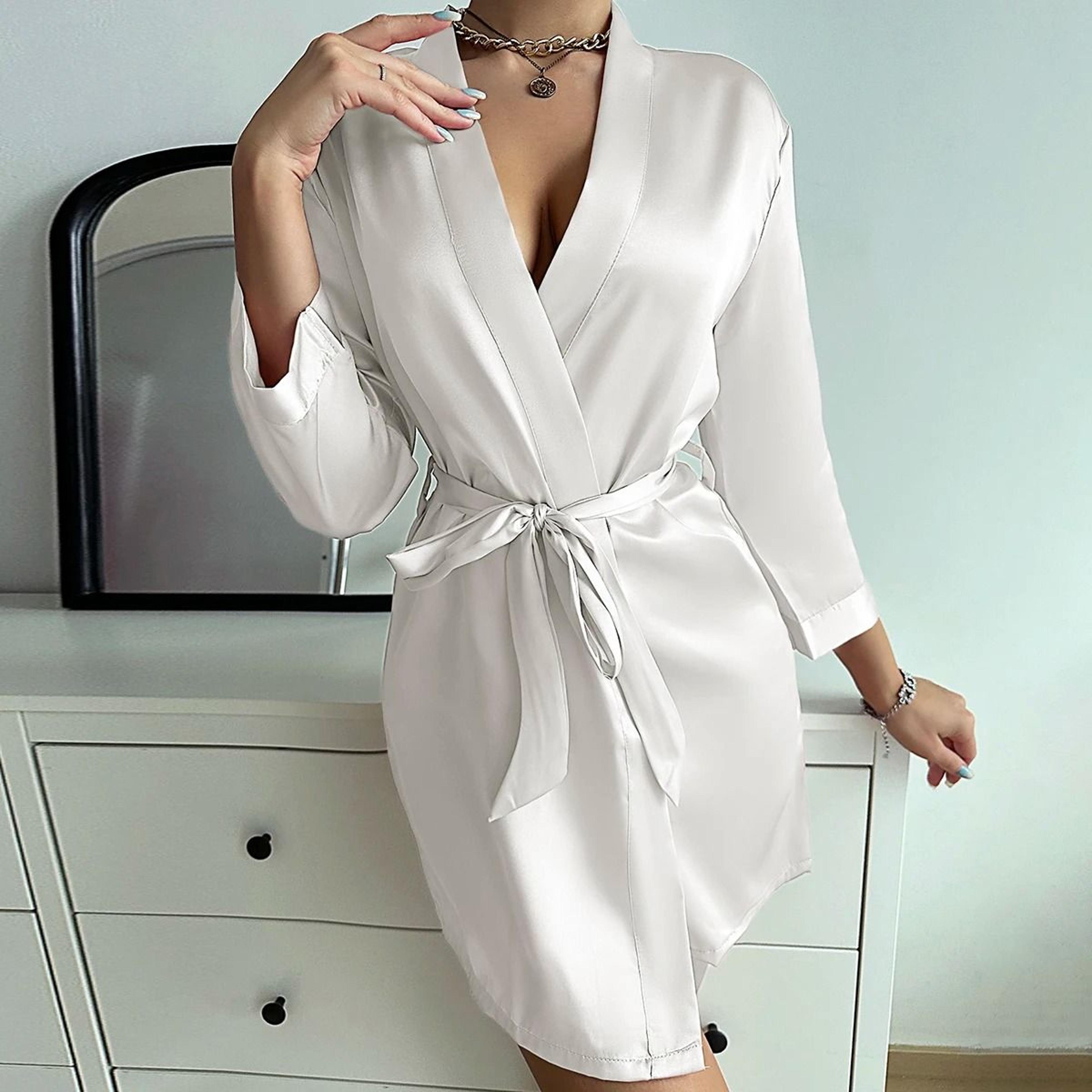 Silky Ice Silk Morning Gown  Elegant LaceUp Summer Bathrobe 3