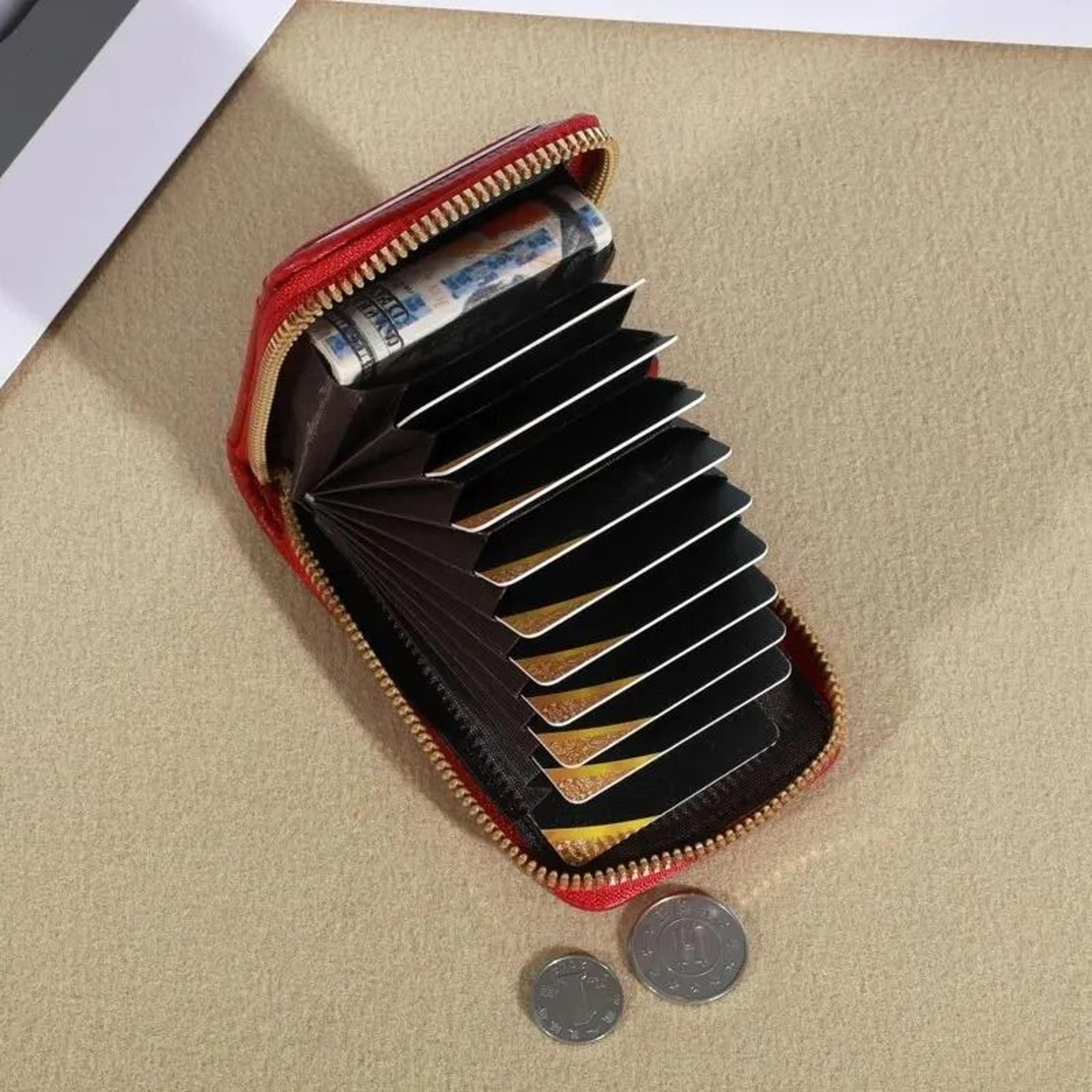 Vintage RFIDBlocking Card Case  Luxury PU Leather Secure Zipper Wallet 1
