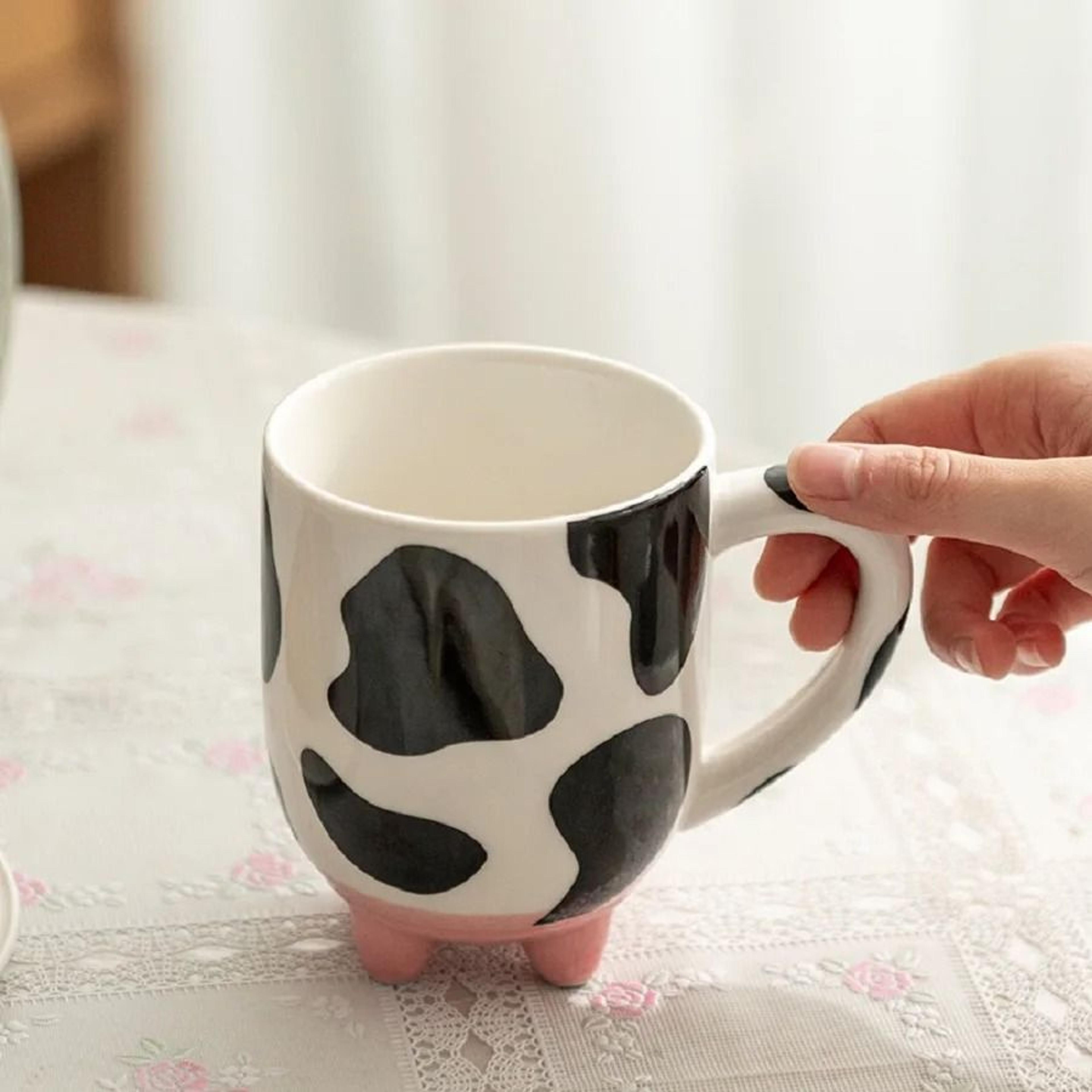 handcrafted cartoon cow ceramic mug