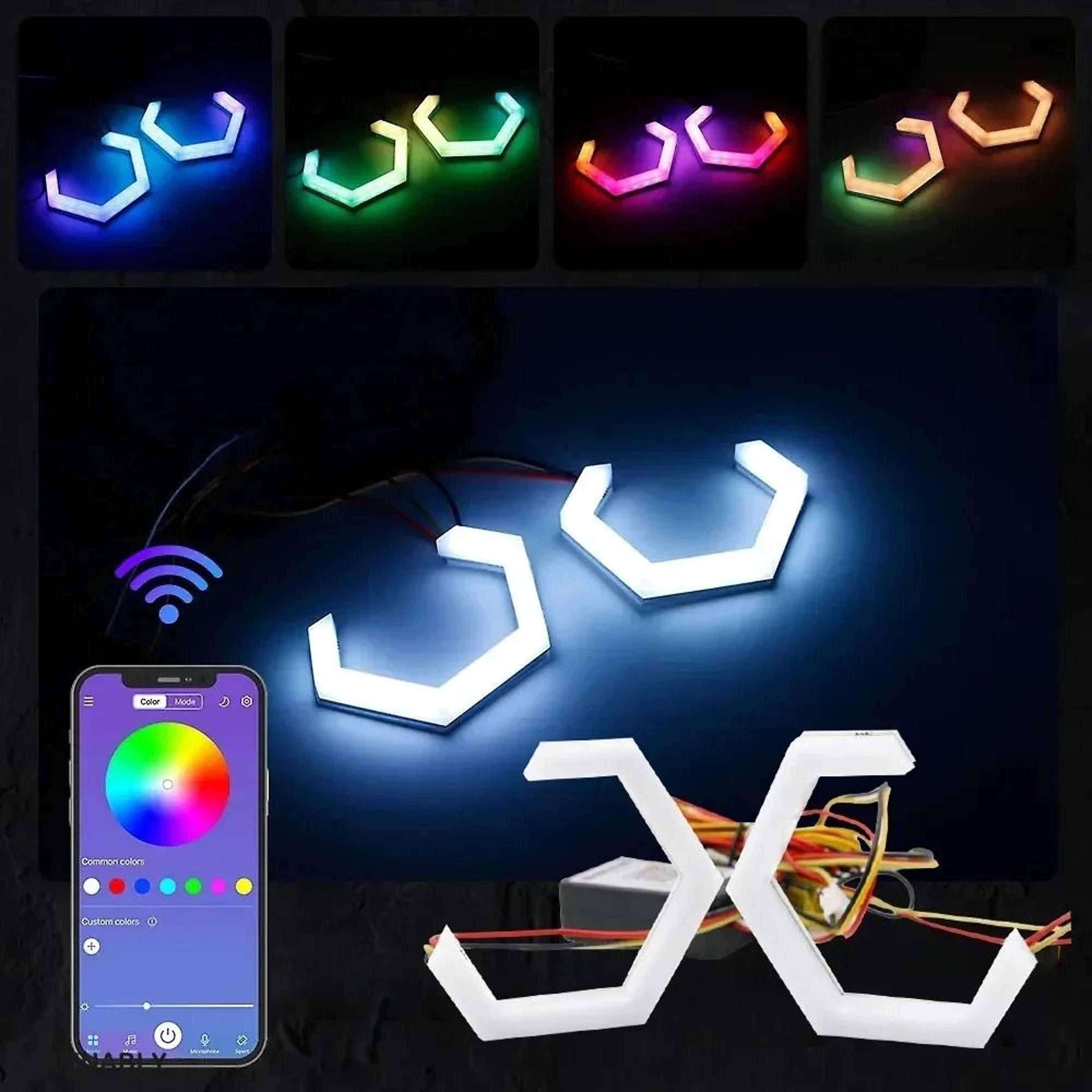 Hexagon RGB LED Angel Eyes  Bluetooth AppControlled Halo Rings 1