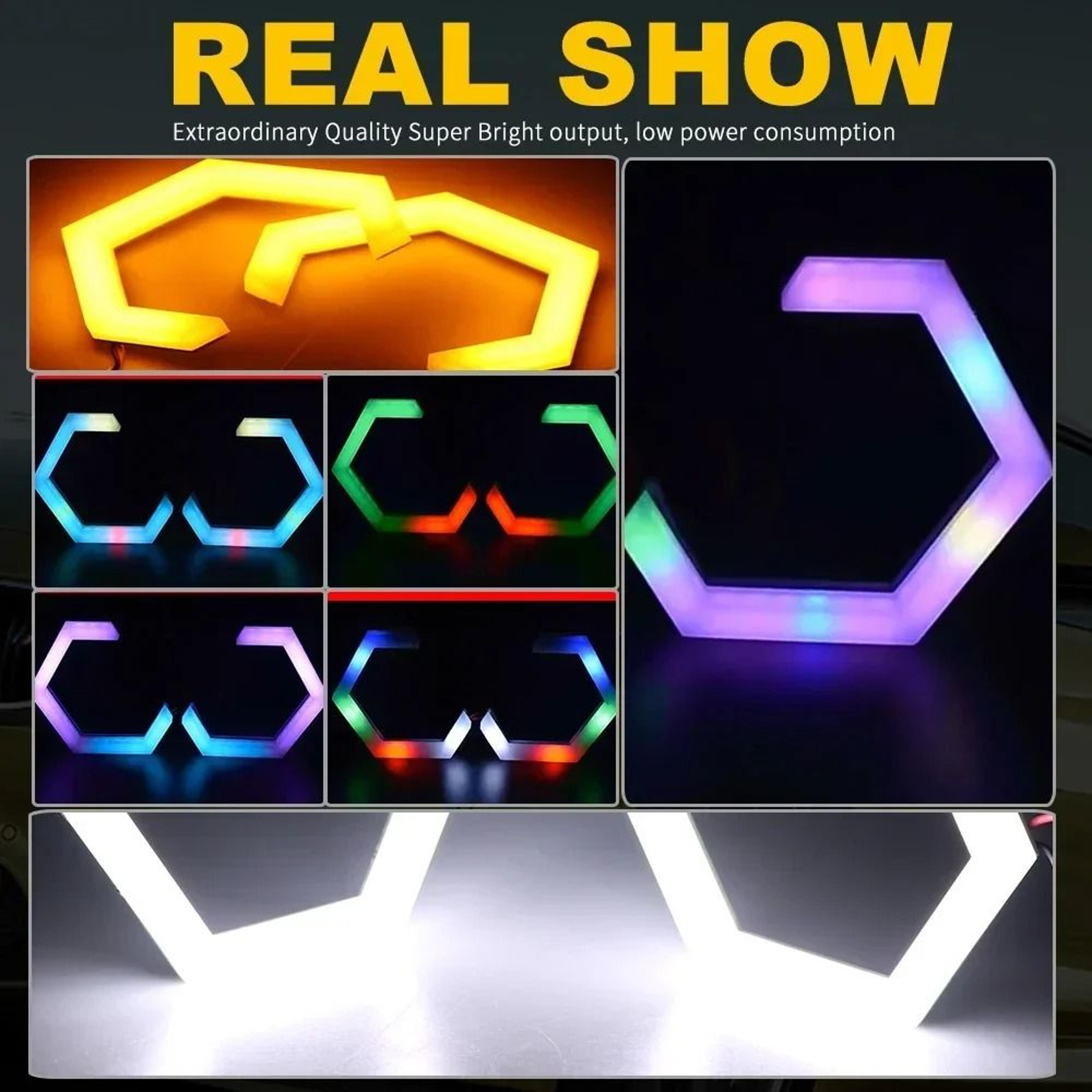 Hexagon RGB LED Angel Eyes  Bluetooth AppControlled Halo Rings 2
