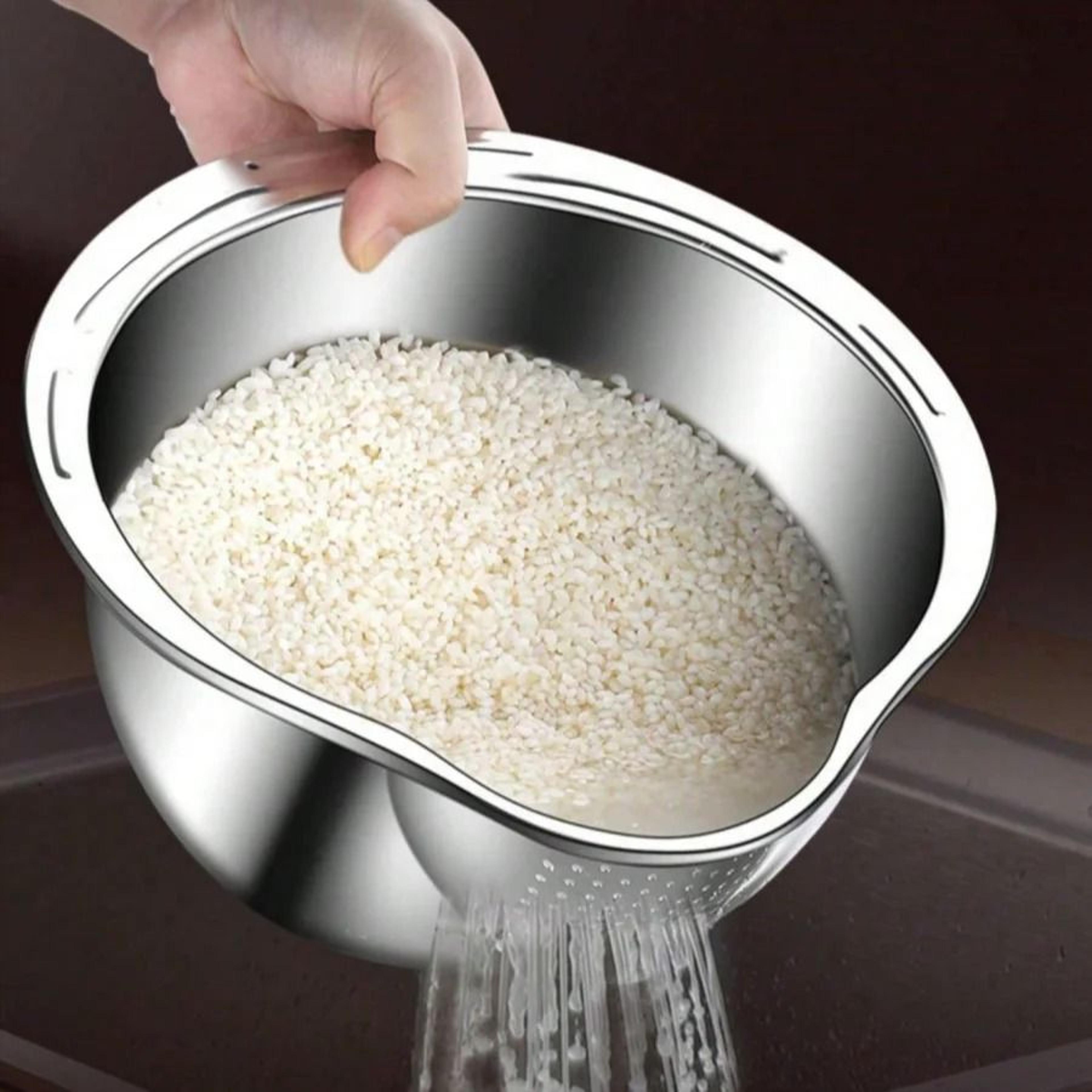 Stainless Steel Rice  Vegetable Washing Basket  MultiFunctional Kitchen Drain Basin 3