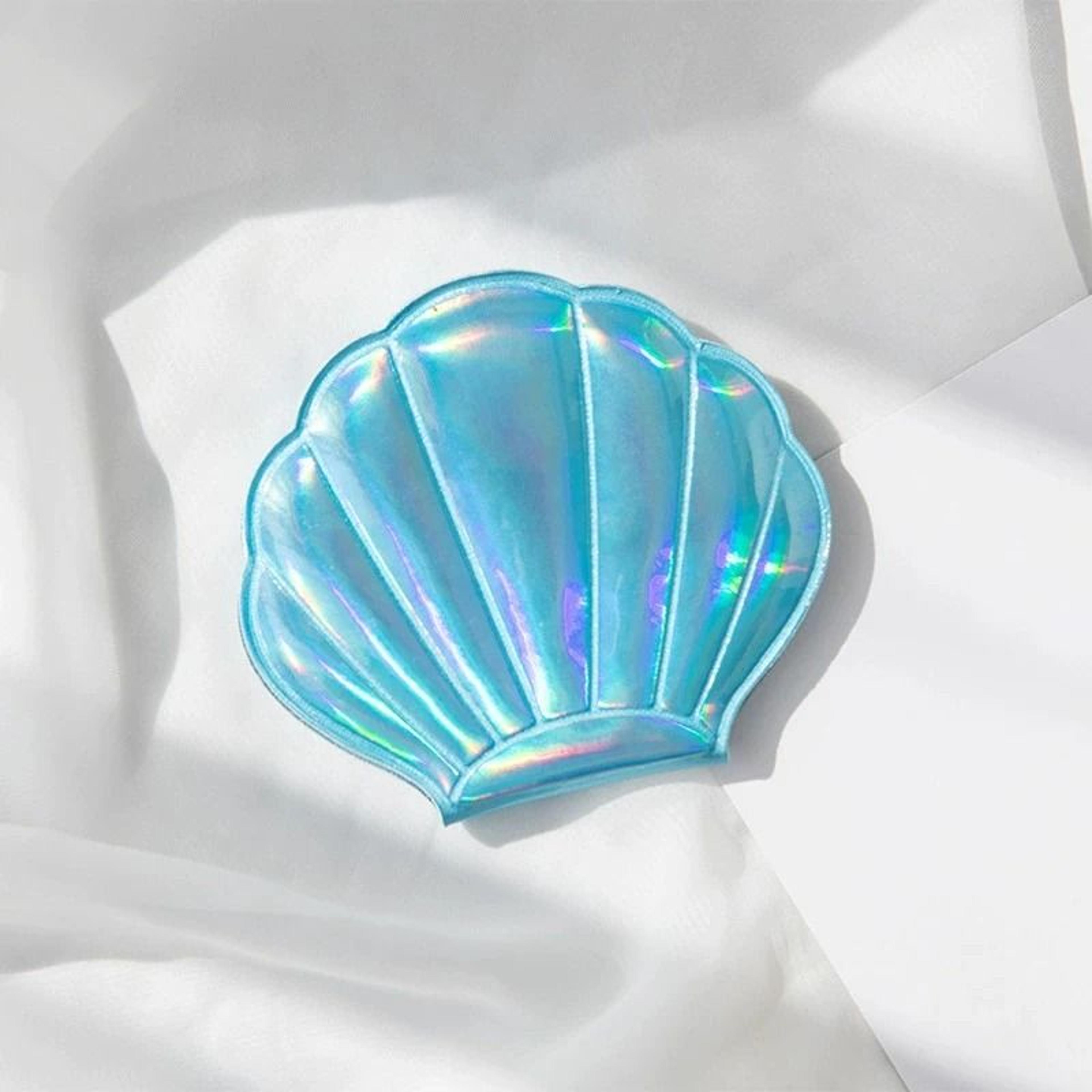 Iridescent ShellShaped Compact Mirror  DualSided 2X Magnifying Travel Tool 7