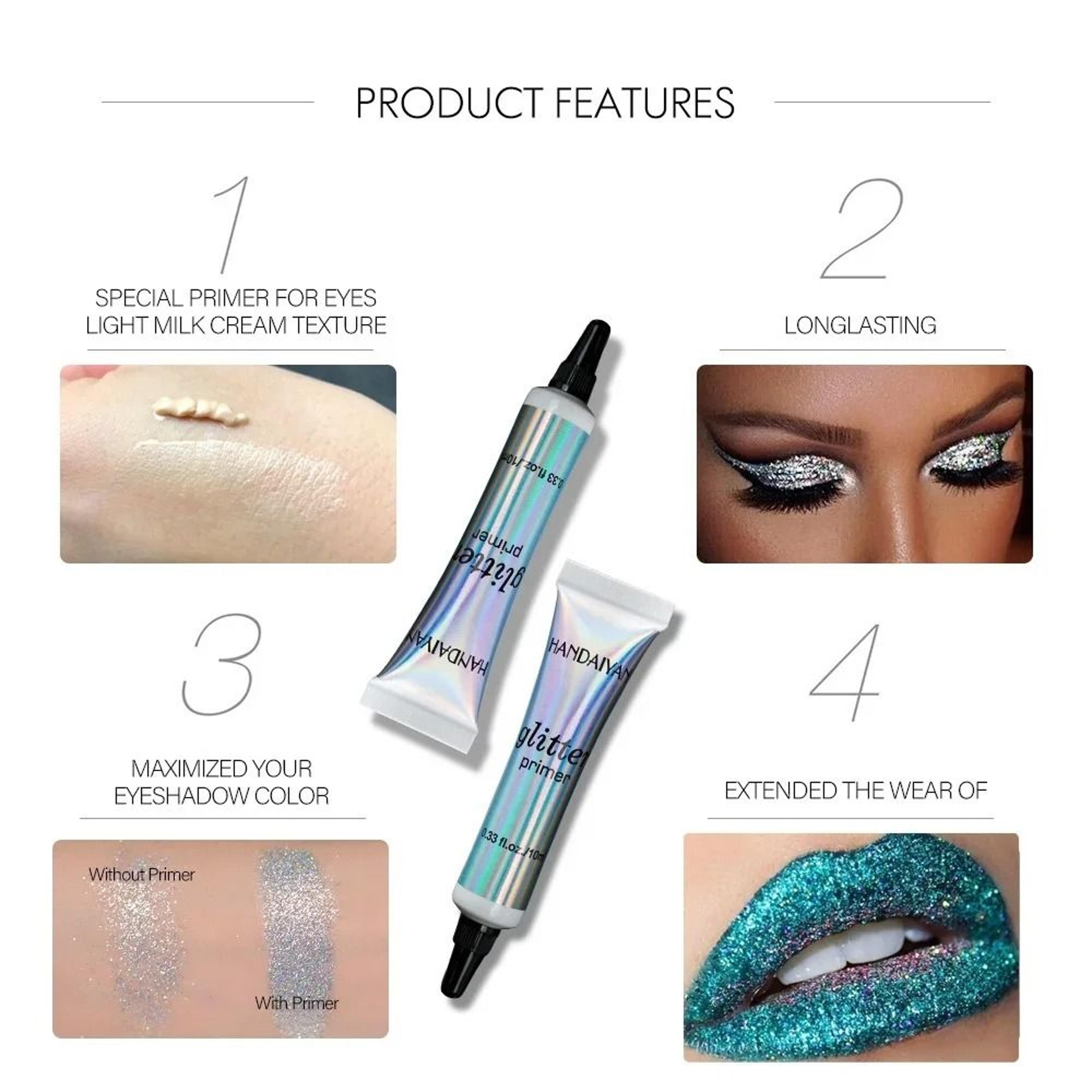 Glitter Eyeshadow Primer  LongLasting StayPut Base With Light Milk Cream Texture 3