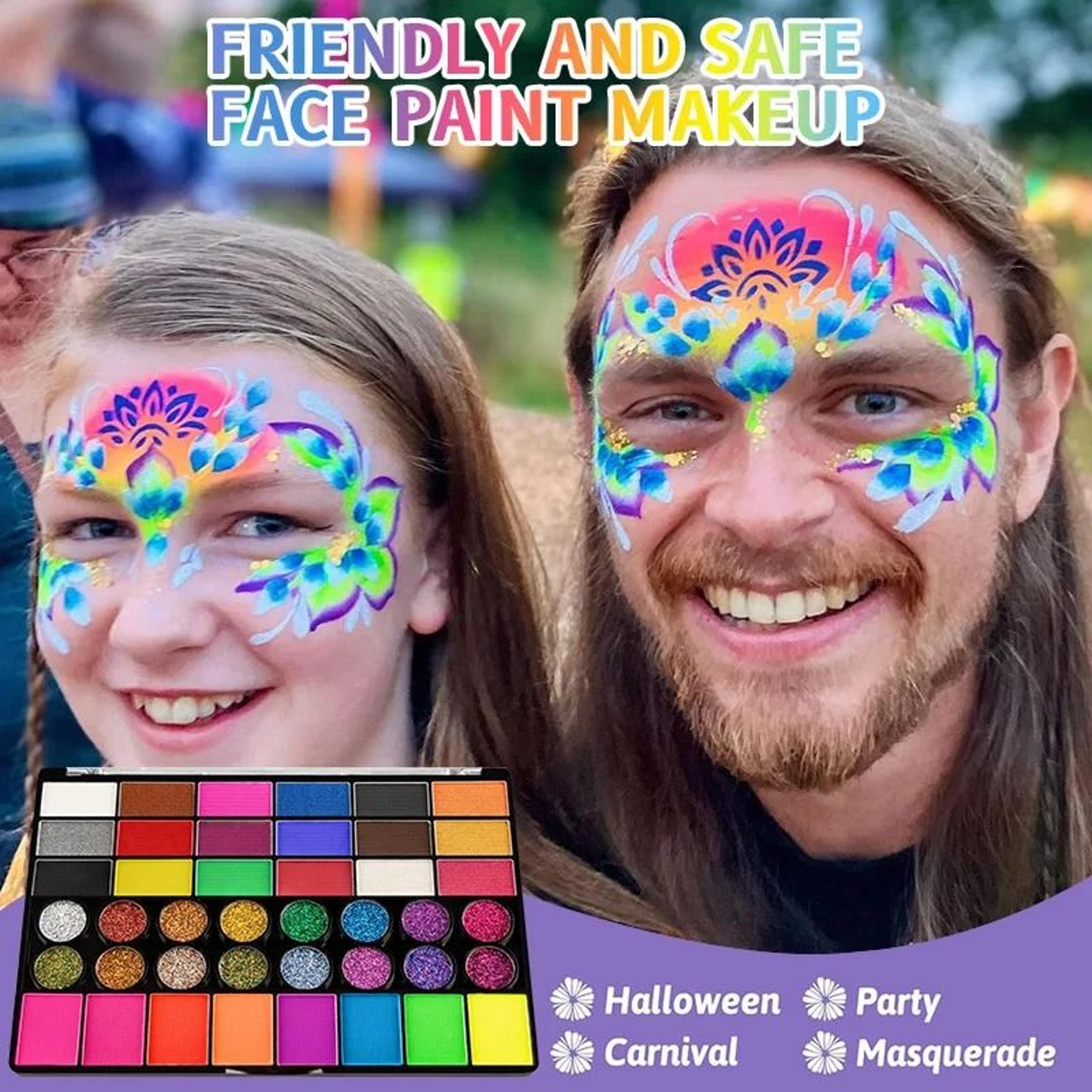 42Color Ultimate UV Neon Face Paint Set  Fluorescent Glitter  Art Makeup Palette 3