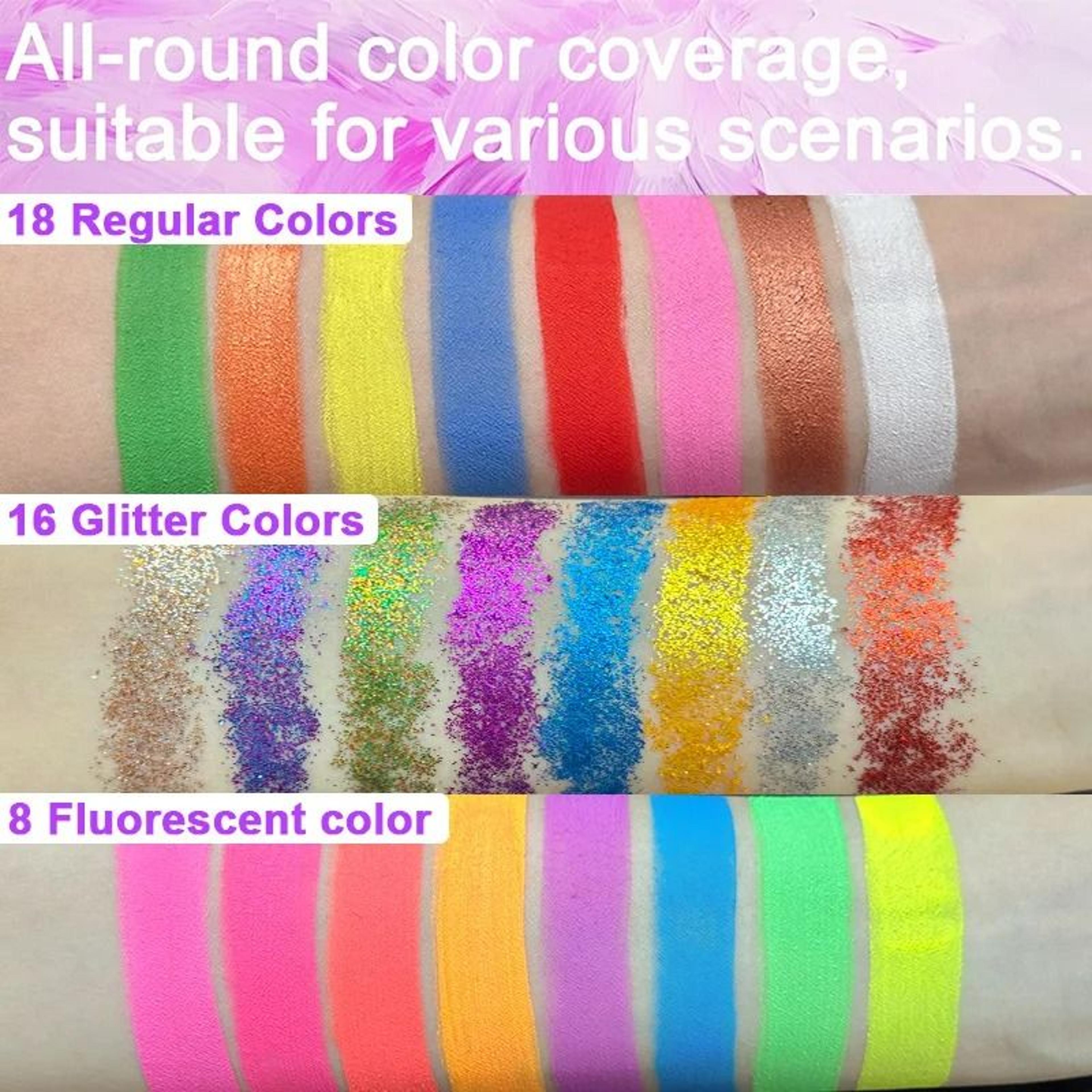 42Color Ultimate UV Neon Face Paint Set  Fluorescent Glitter  Art Makeup Palette 5