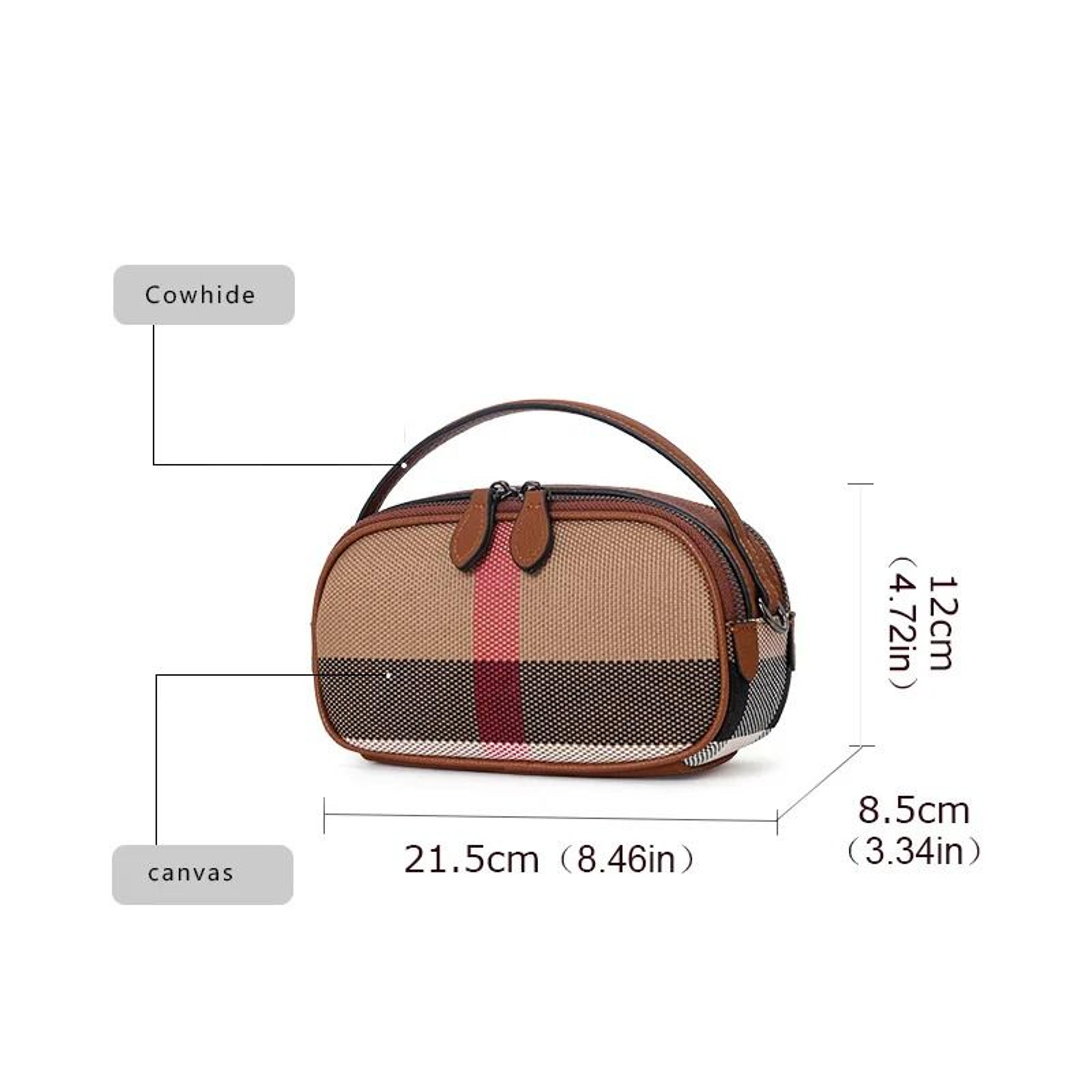 Canvas  Cowhide Checkered Round Crossbody Bag 4