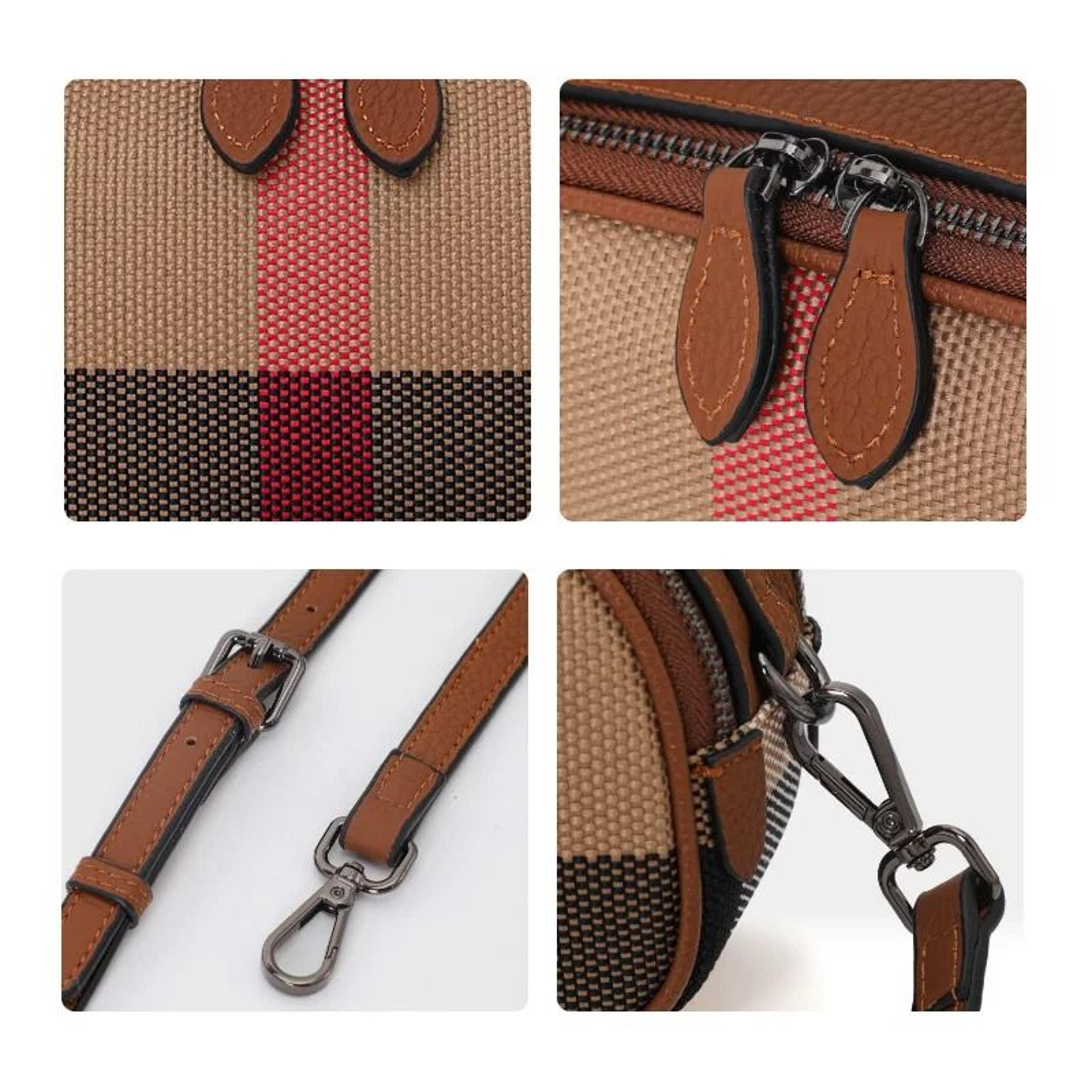 Canvas  Cowhide Checkered Round Crossbody Bag 6
