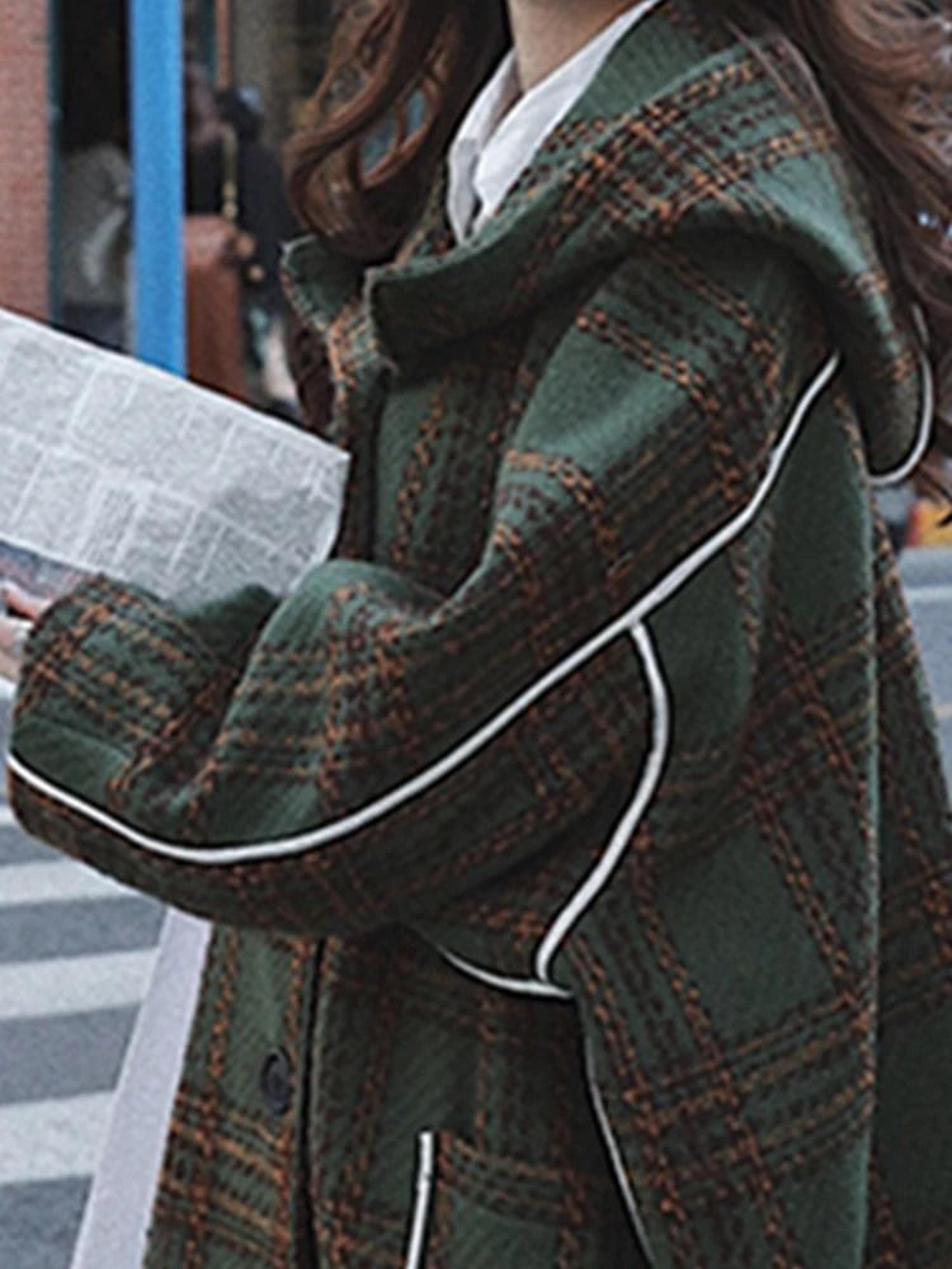 Luxury Runway Oversized Patchwork Plaid Woolen Trench Coat 5