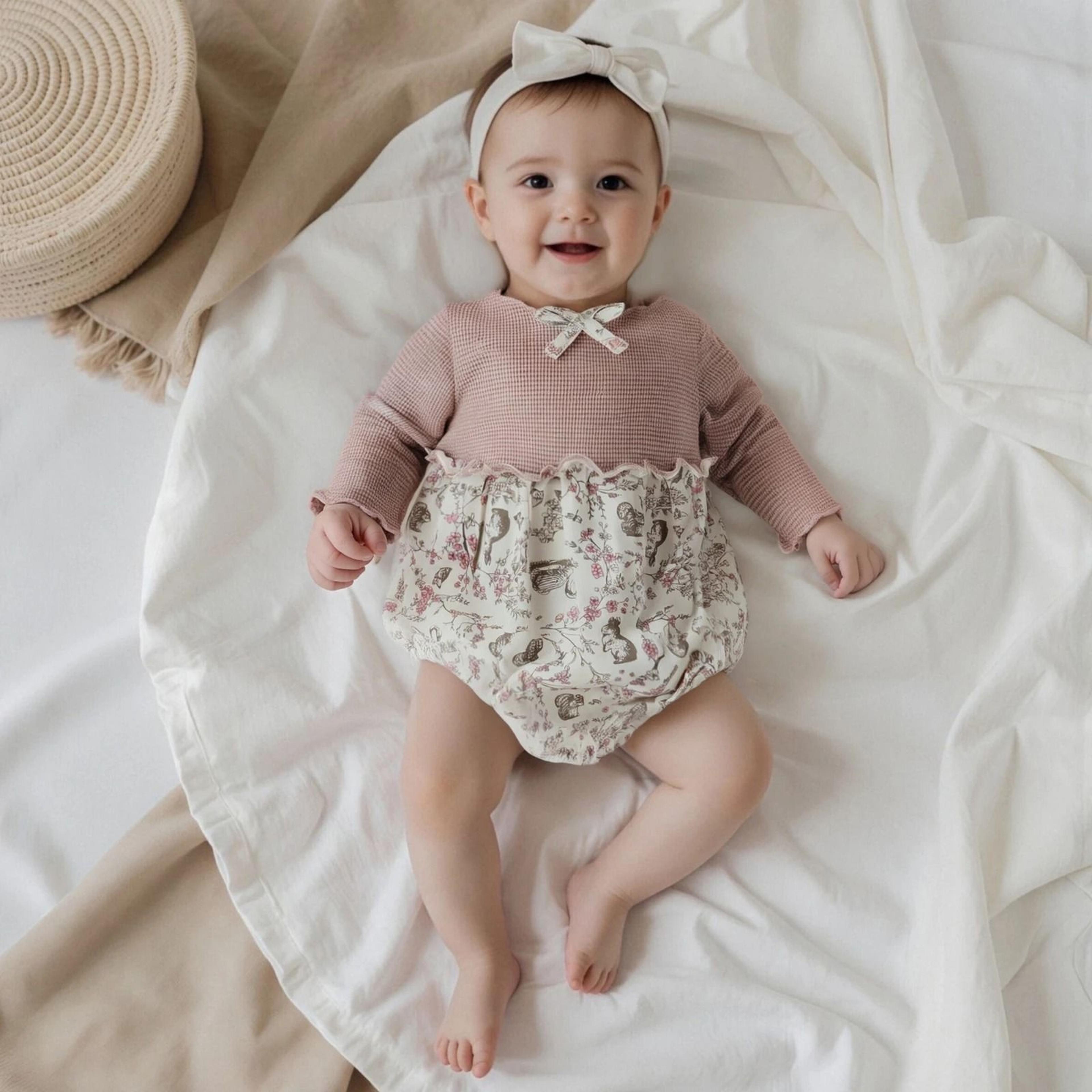 newborn baby girl floral patchwork autumn romper
