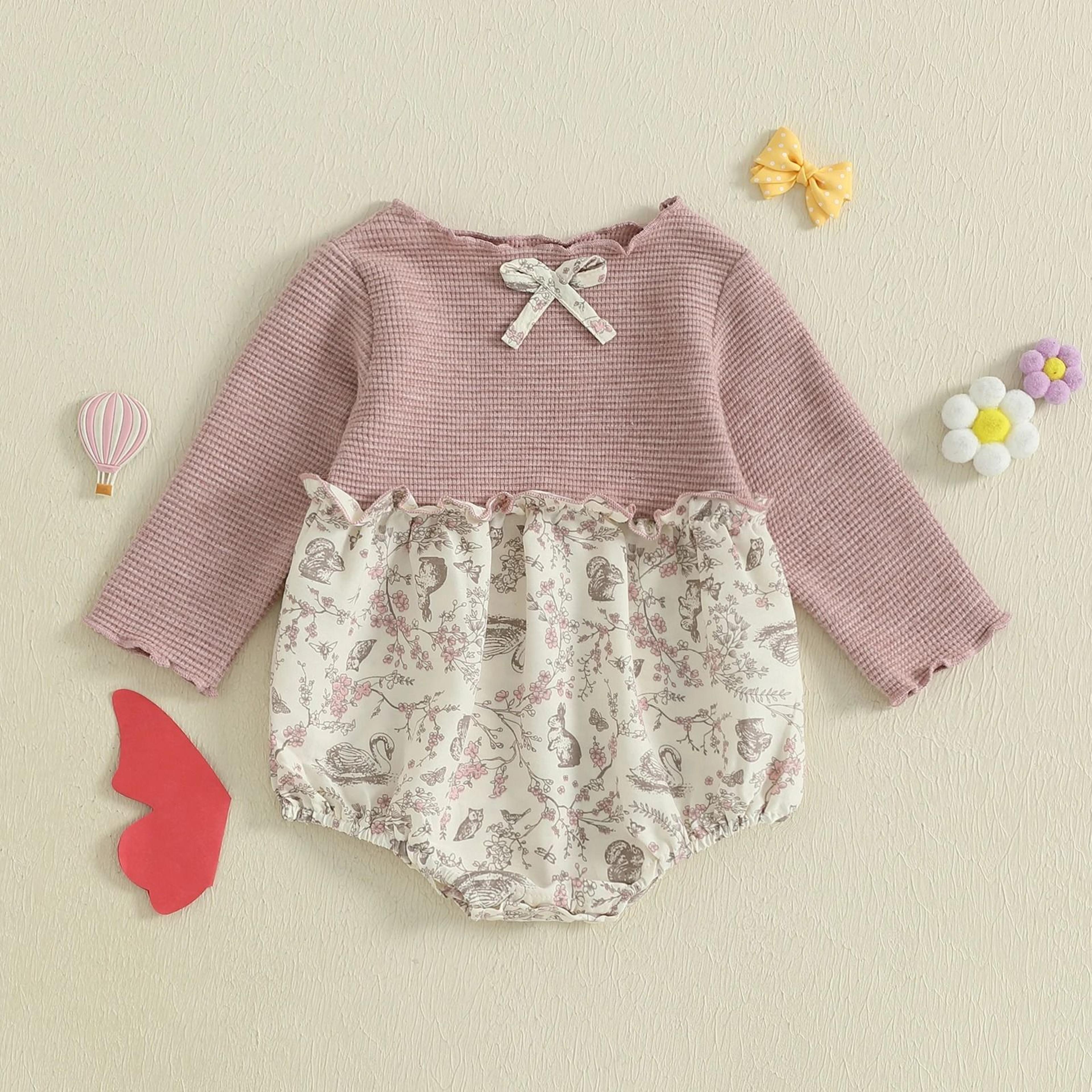 Newborn Baby Girl Floral Patchwork Autumn Romper 1