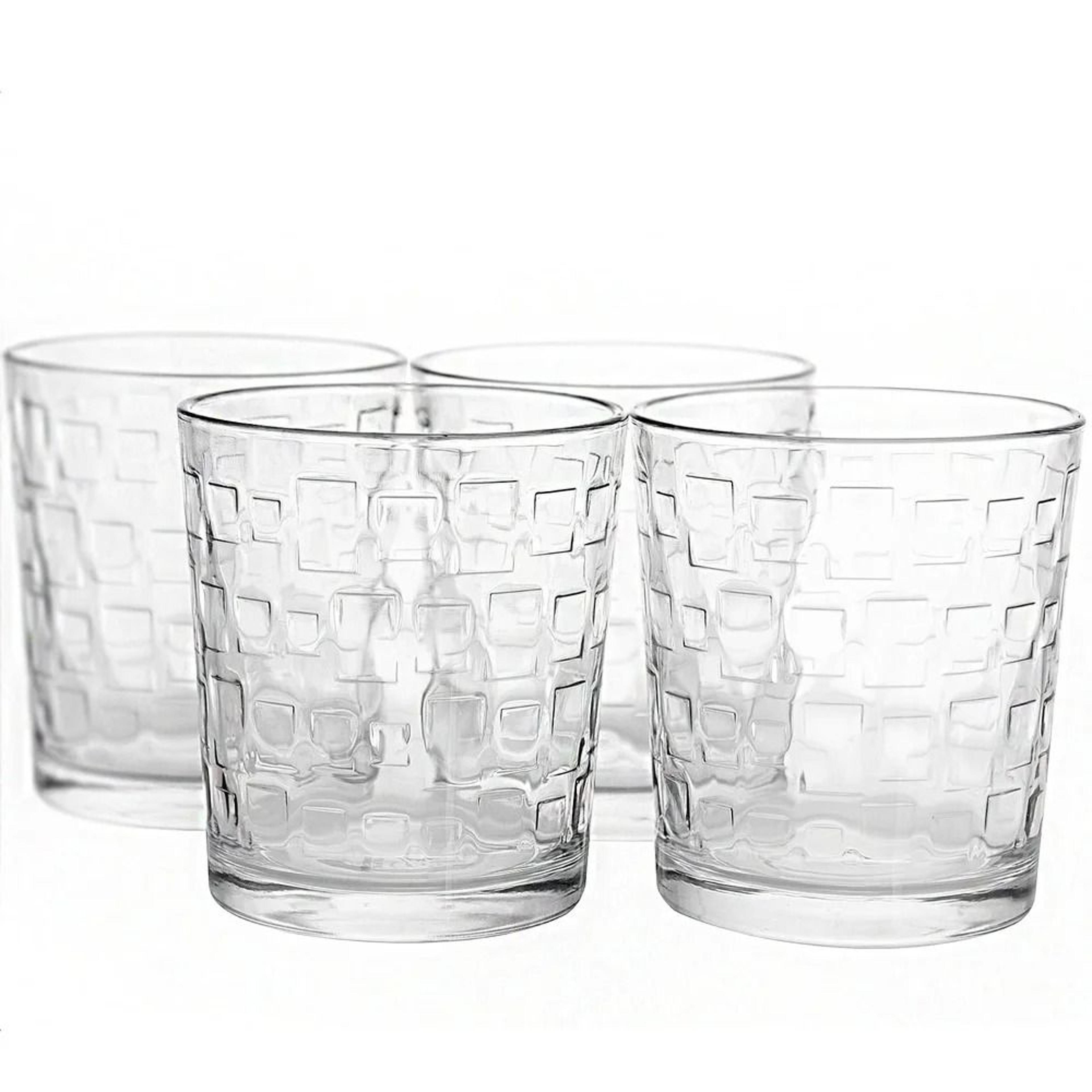 4Piece Embossed Glass Tumbler Set  13 Oz Old Fashioned Glassware 4