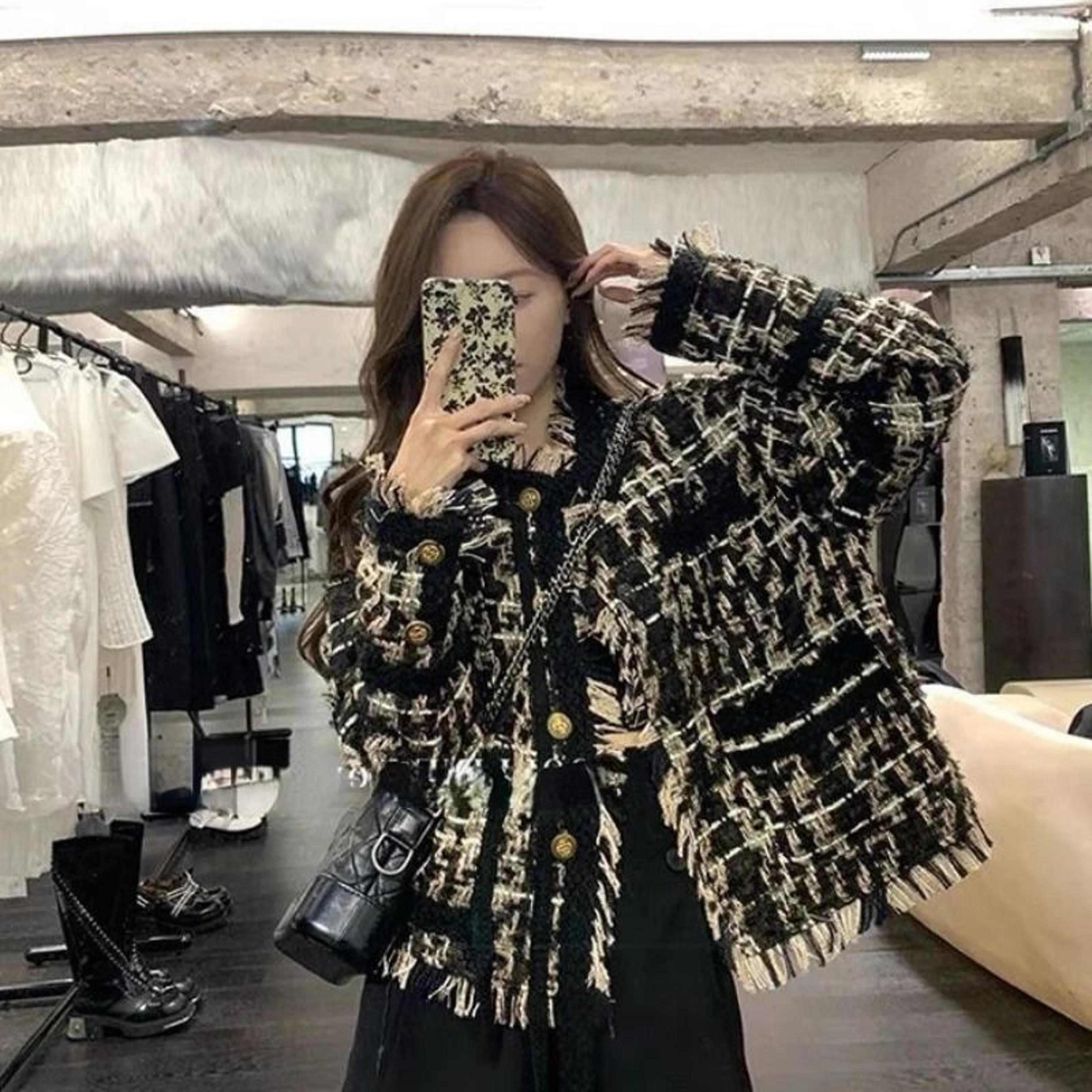Korean Chic Tweed Tassel Jacket  Plaid Spring  Autumn Blazer 2