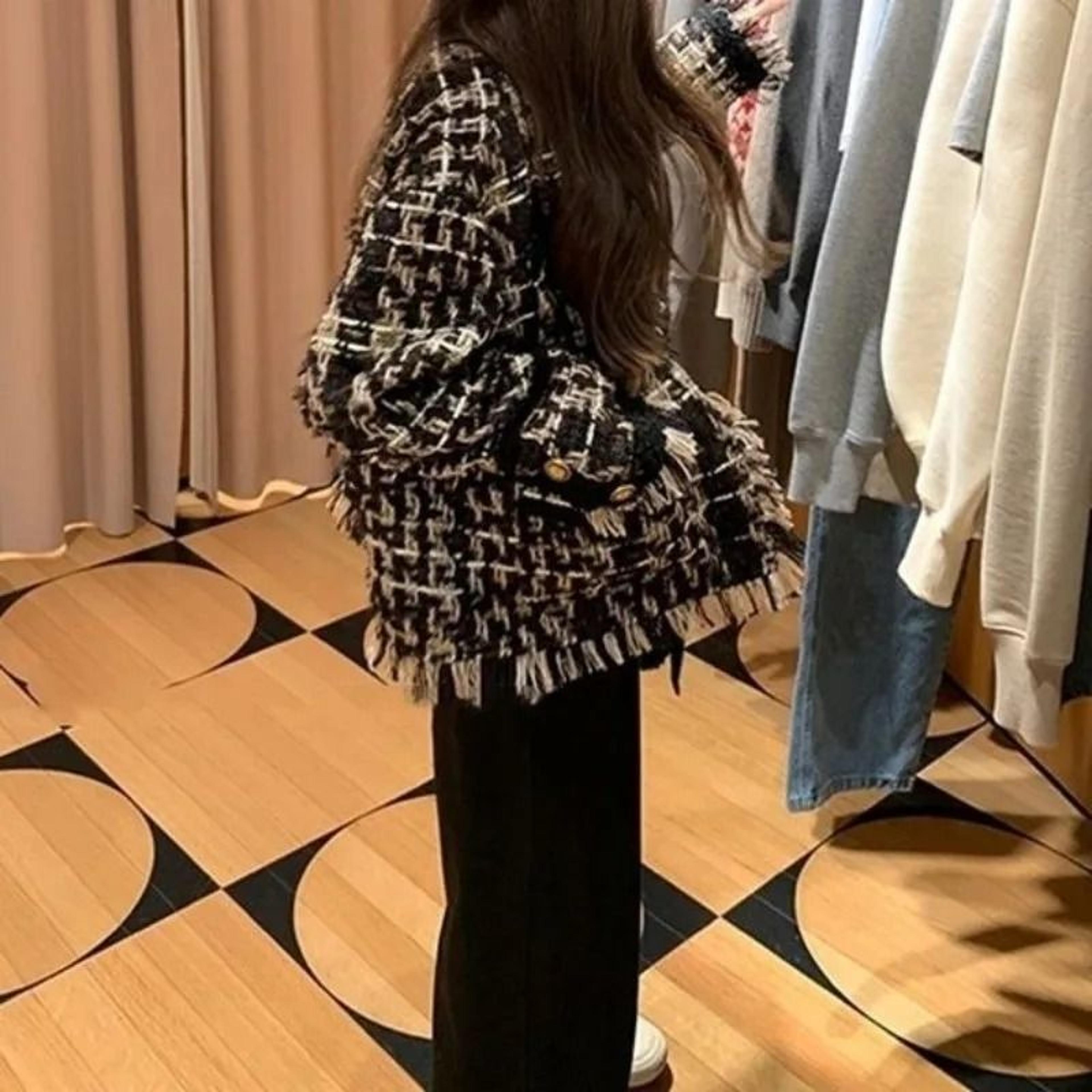 Korean Chic Tweed Tassel Jacket  Plaid Spring  Autumn Blazer 4