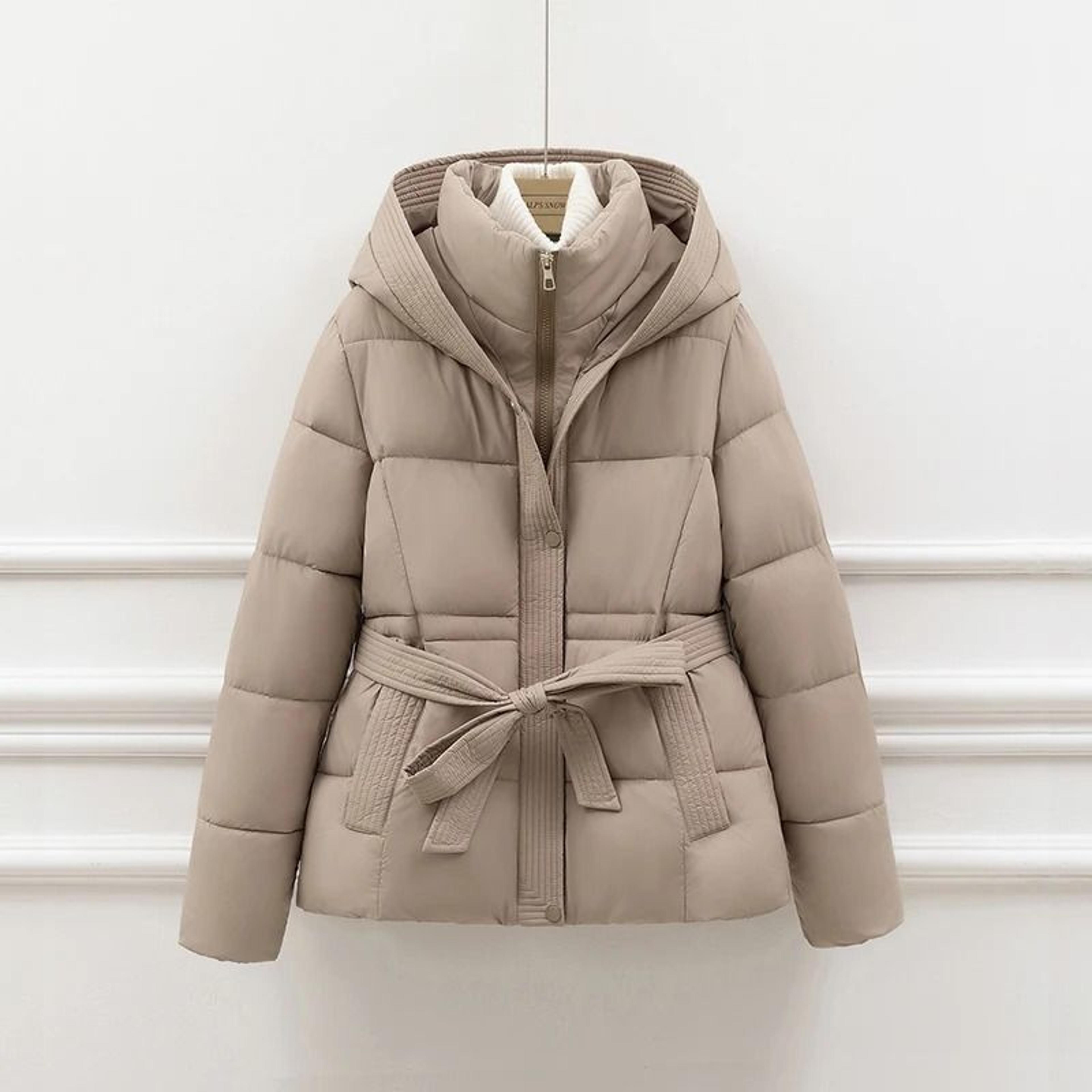 Womens Slimming Hooded Puffer Jacket  Belted Winter Cotton Coat 4