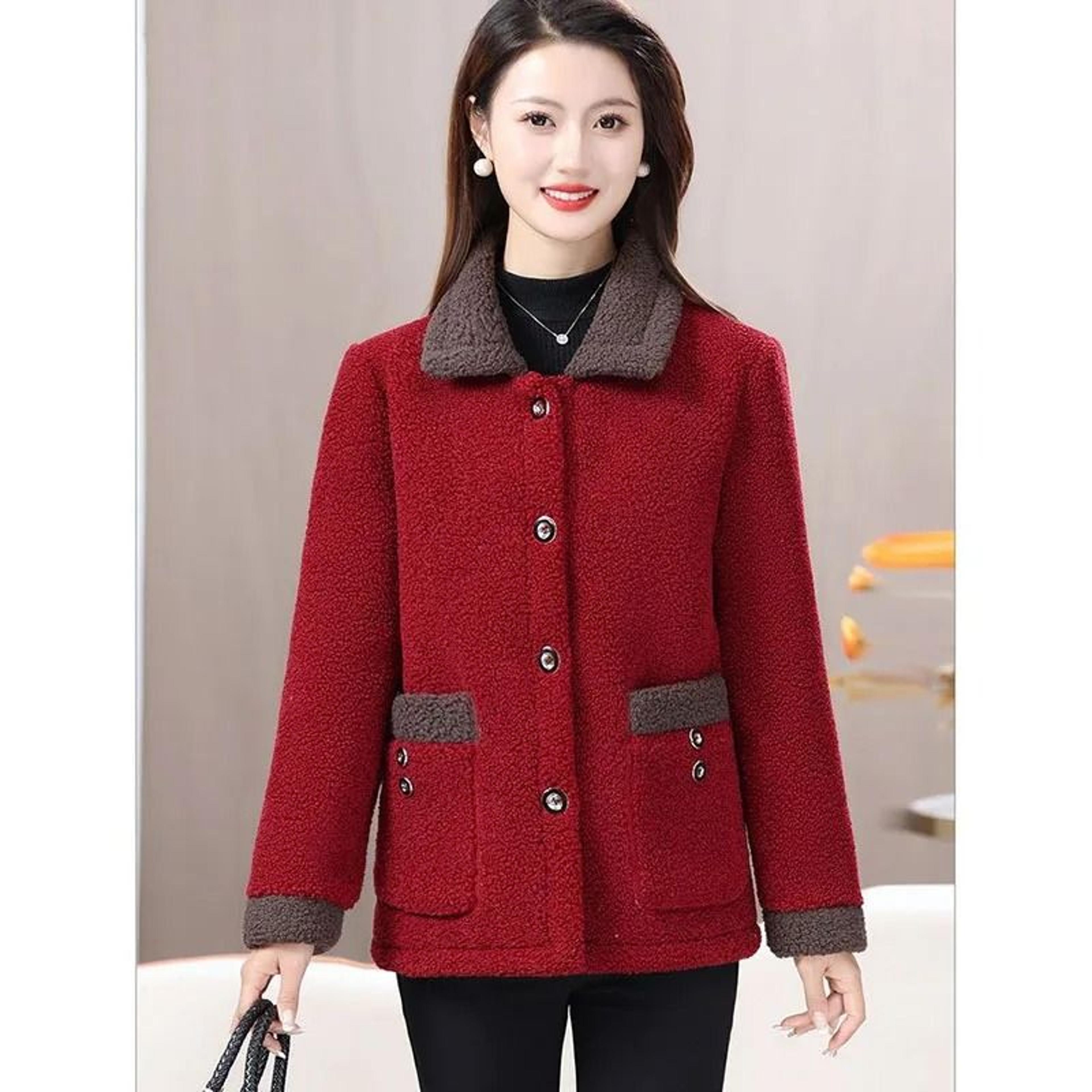 Elegant Lamb Fur Grain Velvet Coat  Womens Thermal Winter Jacket 4